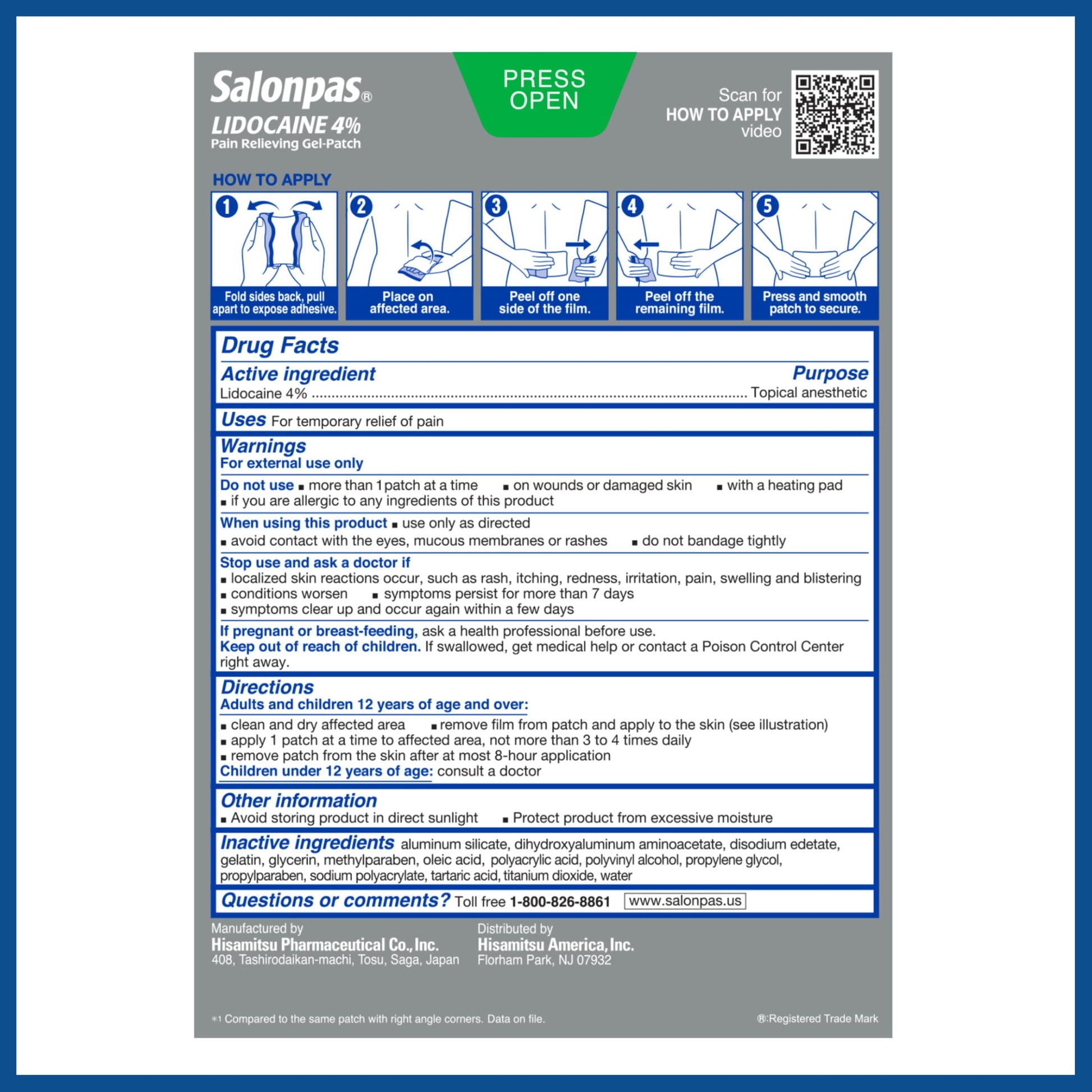 Salonpas Lidocaine 4% Pain Relieving Gel-Patch, 6 Count, for Back, Neck, Shoulder, Knee & Elbow Pain SalonpasAu supplements