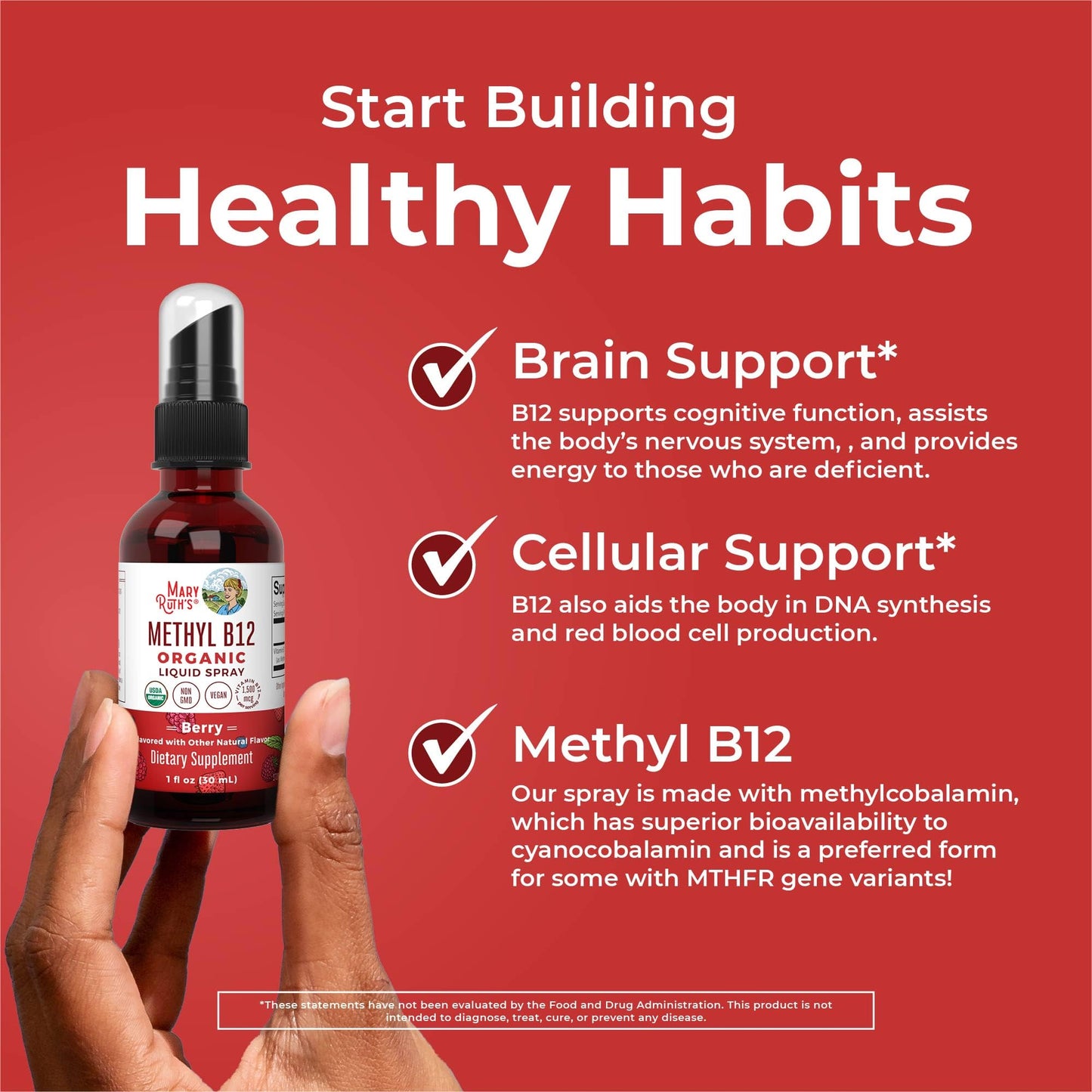 MaryRuth Organics Methyl B12 Spray | 1,500 mcg B12 Per Serving | Methylcobalamin | Energy Metabolism | Nervous System Support | Neuro Health | Vegan | Gluten Free | Sugar Free | 1 Fl Oz MARYRUTH'SUS supplements
