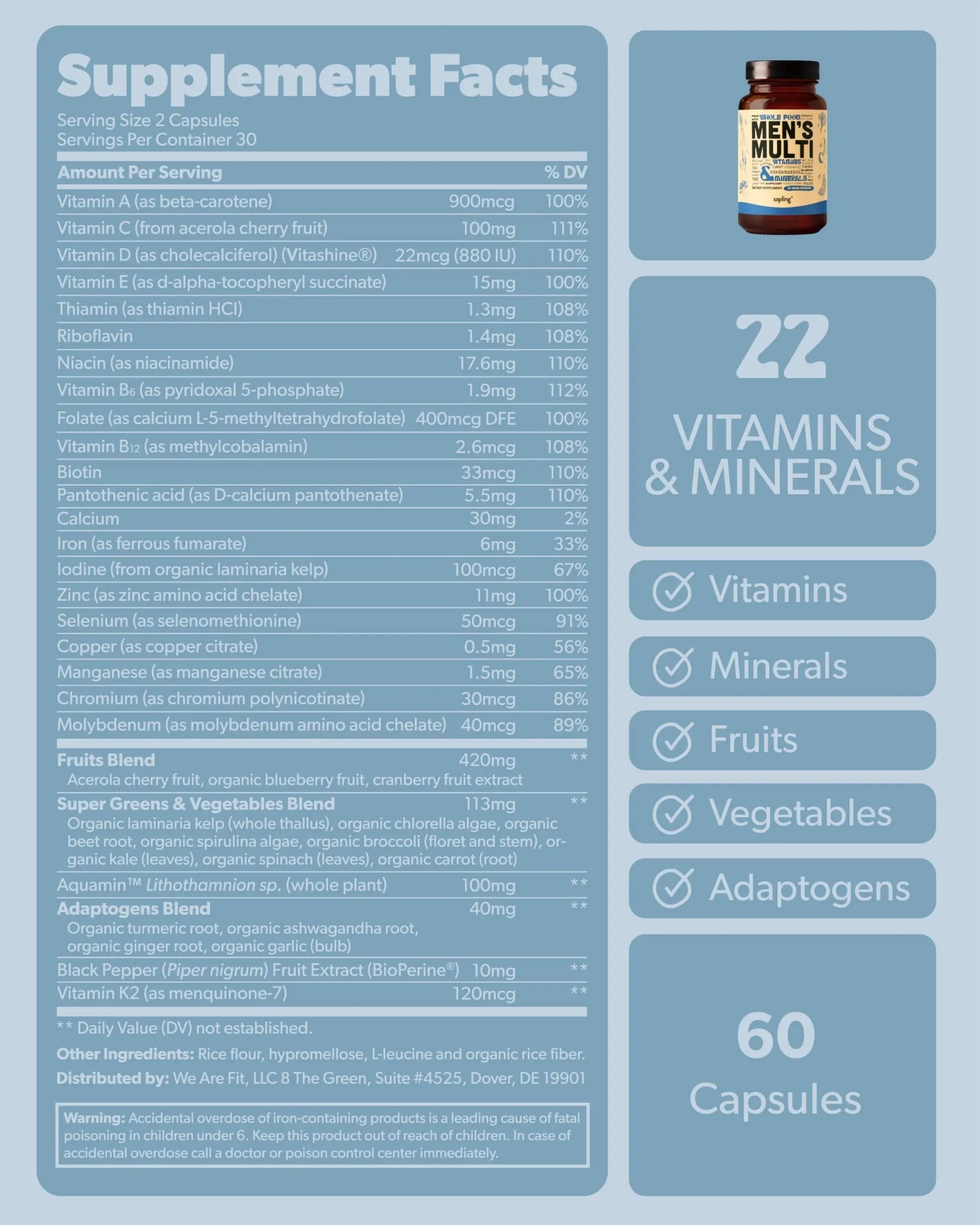 Multivitamin for Men - Daily Men’s Multivitamin - Methylated B Complex with Whole Food Ingredients, Vitamin B12, Folate saplingAu supplements