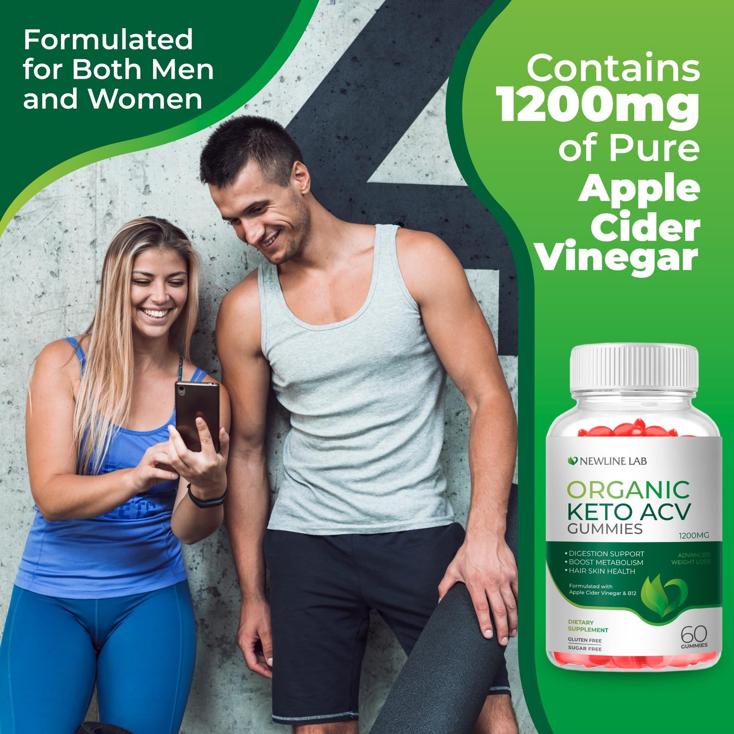 Organic Keto ACV Gummies for Advanced Weight Loss Fat Burn - Sugar Gluten Free Apple Newline LabUS supplements