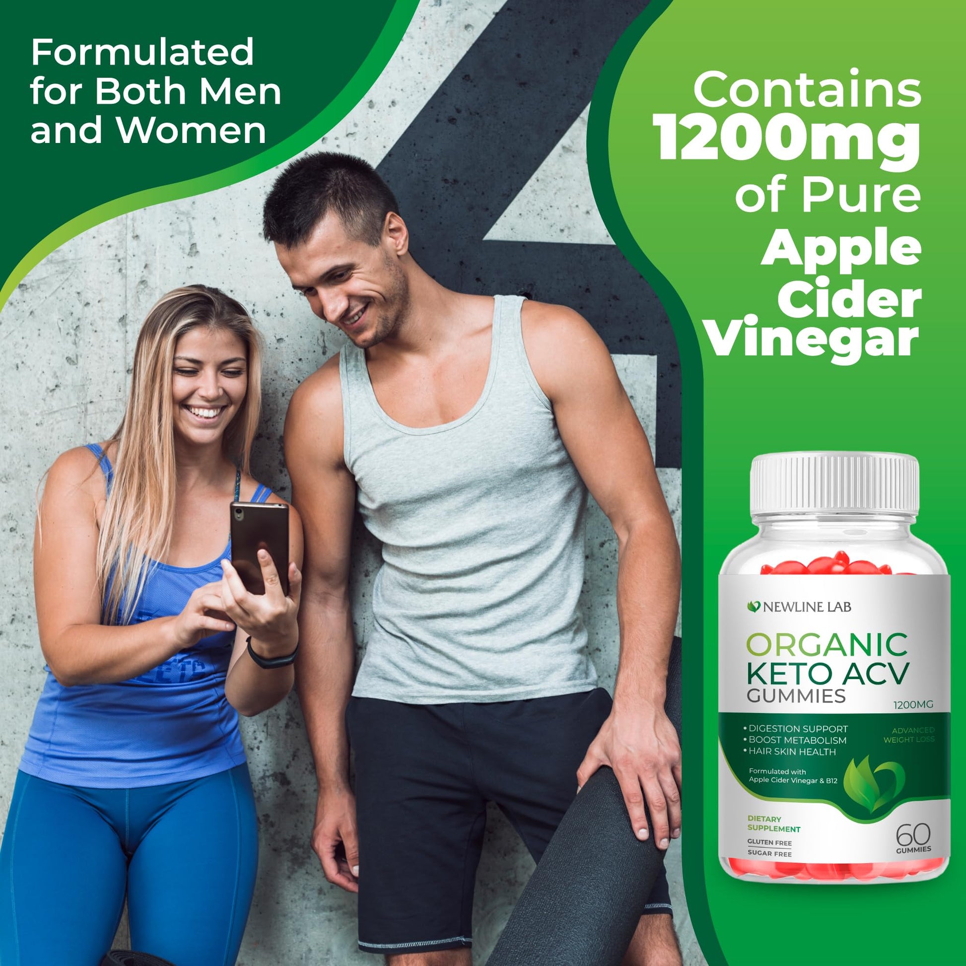 Organic Keto ACV Gummies for Advanced Weight Loss Fat Burn - Sugar Gluten Free Apple Newline LabUS supplements