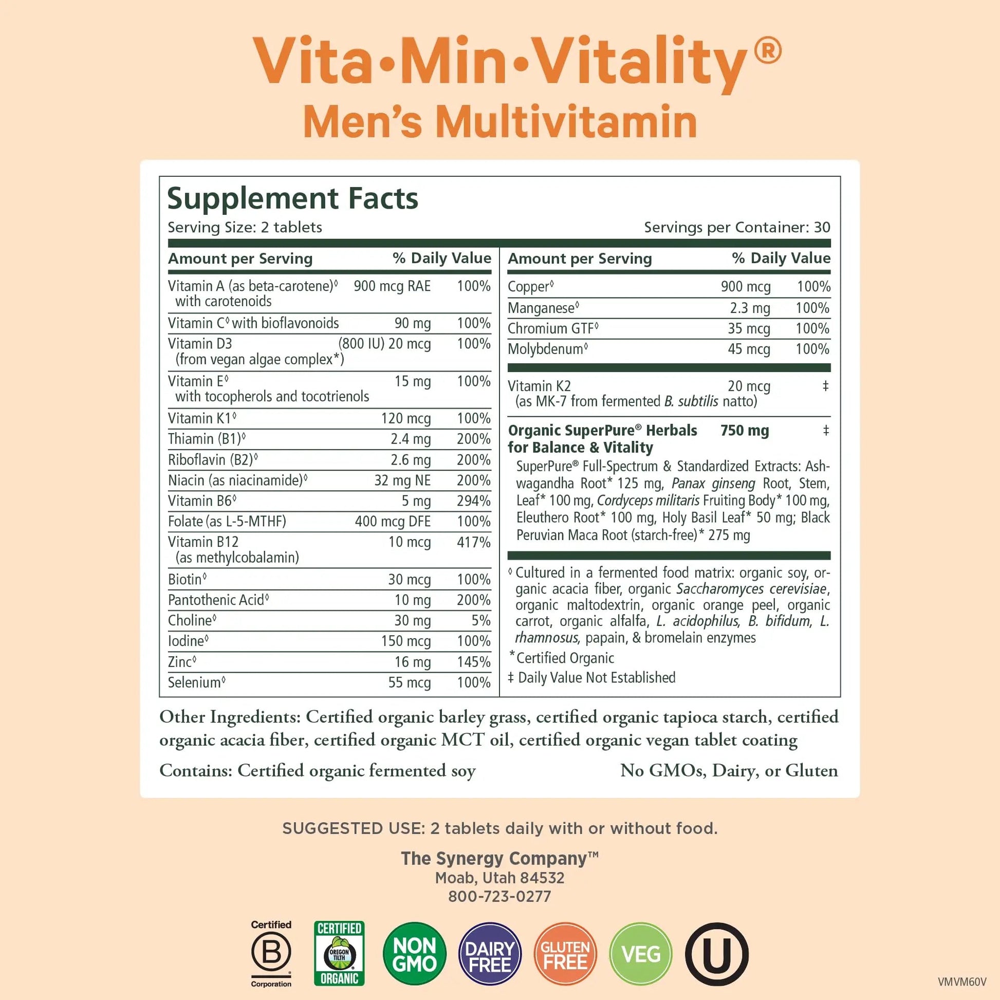 PURE SYNERGY Vita·Min·Vitality | Natural Multivitamin for Men | Men’s Daily Multivitamin Made with Organic Whole Foods | PURE SYNERGYAu supplements