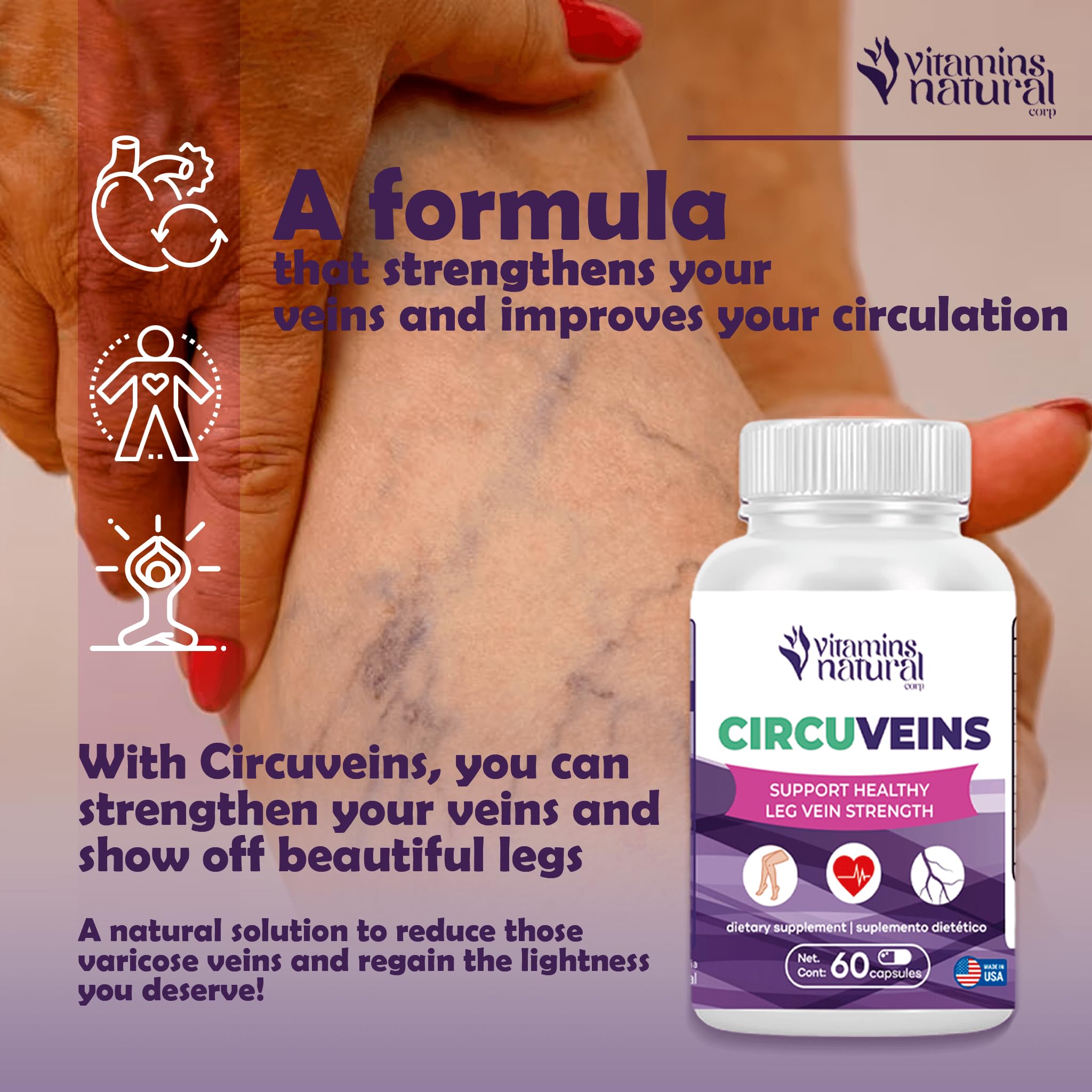VITAMINS NATURAL CORP. CircuVeins Varicose Veins Support for Legs Capsules – Organic Vein Health Supplement with Horse Chestnut Grape Extract and Cayenne Pepper – 60 Capsules VITAMINS NATURAL CORPAu supplements