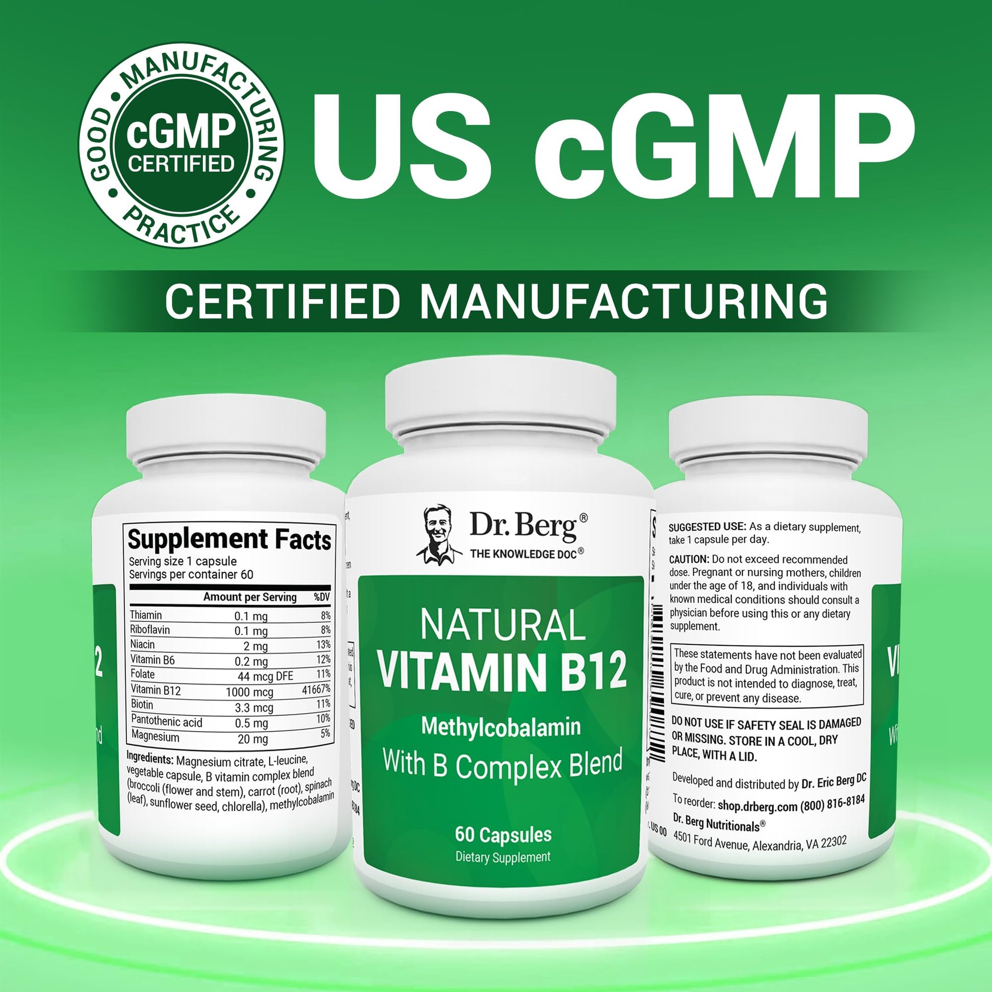 Dr. Berg Natural Vitamin B12 1000 mcg with B Complex Blend - Methylcobalamin B12 for Energy, Nerve Health, and Cognitive Function* - Methylated B12 with Folate - 60 Capsules (2-Month Supply) Dr. Berg NutritionalsAu supplements