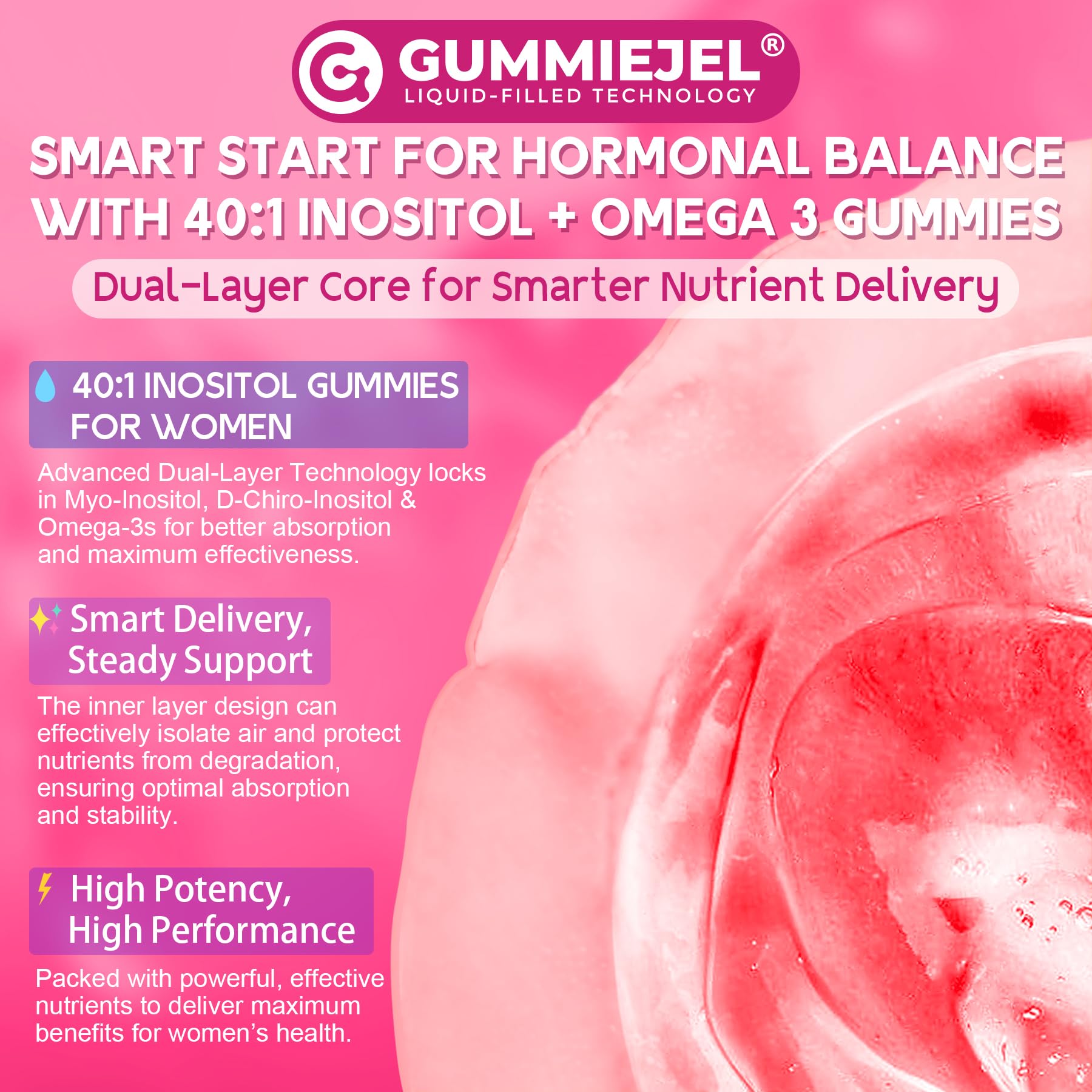 Myo-Inositol & D-Chiro Ideal 40:1, Inositol + Omega-3(3:1) Gummies, Hormone Balance for Women | Sugar Free Inositol Gummies w/Omega 3 DHA:EPA (3:1), Inositol Supplement for Cycle Health, Vegan, 60 Ct EnvyCureAu supplements