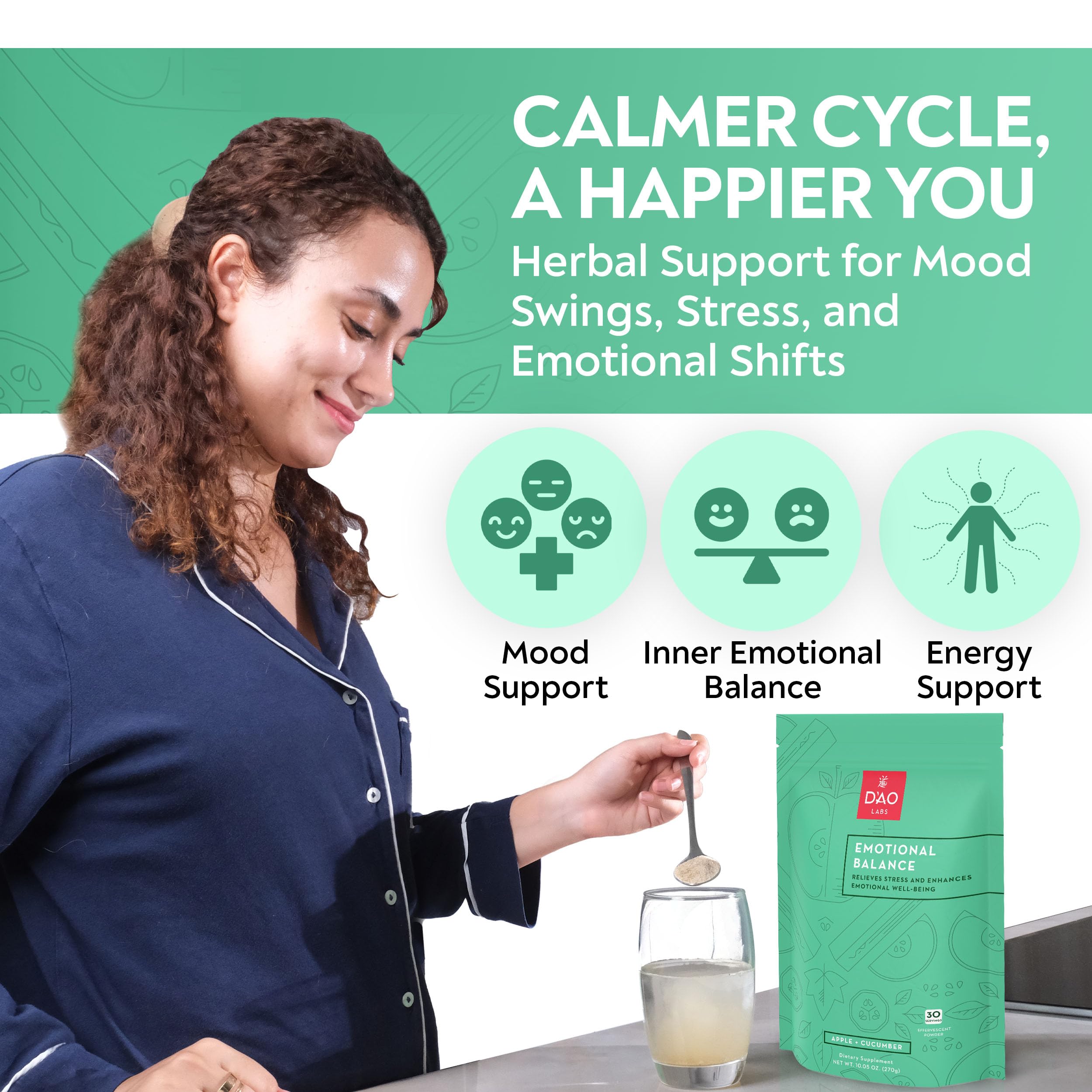 D'AO Labs Emotional Balance - Emotional Balance Powder - Calm & Stress Relief - Effervescent Powder with Apple-Cucumber Flavor - Xiao Yao San Traditional Chinese Herbal - 30 Individual Servings DAO LabsAu supplements