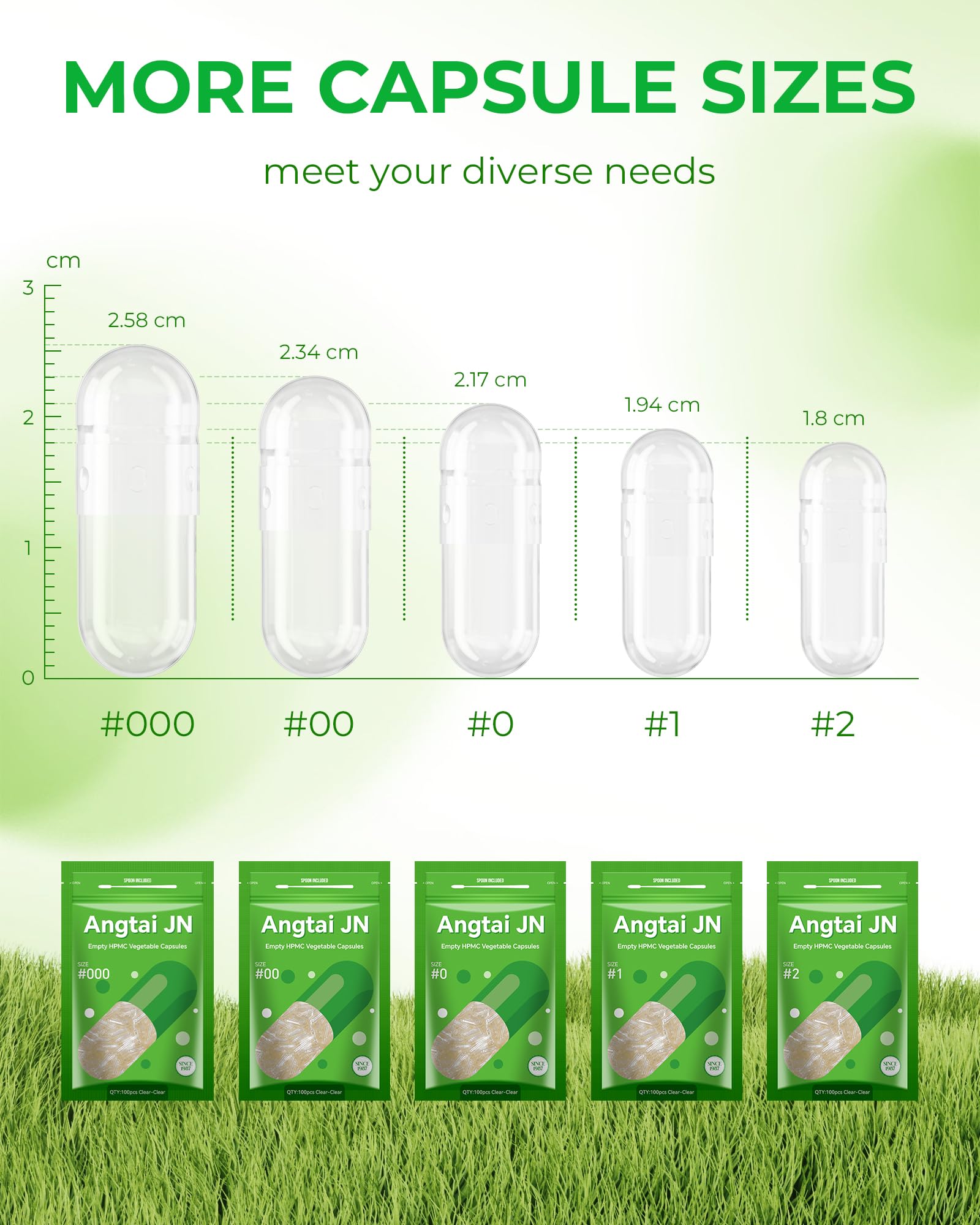 Angtai JN Vegan Empty Pill Capsules Size 2 Plant Based Clear (100 Count) Gluten Free, Non-GMO, Halal Certified Caps Filling Kit with 2 Spoons for Vegetarian DIY Your Own Supplements Angtai JNAu supplements