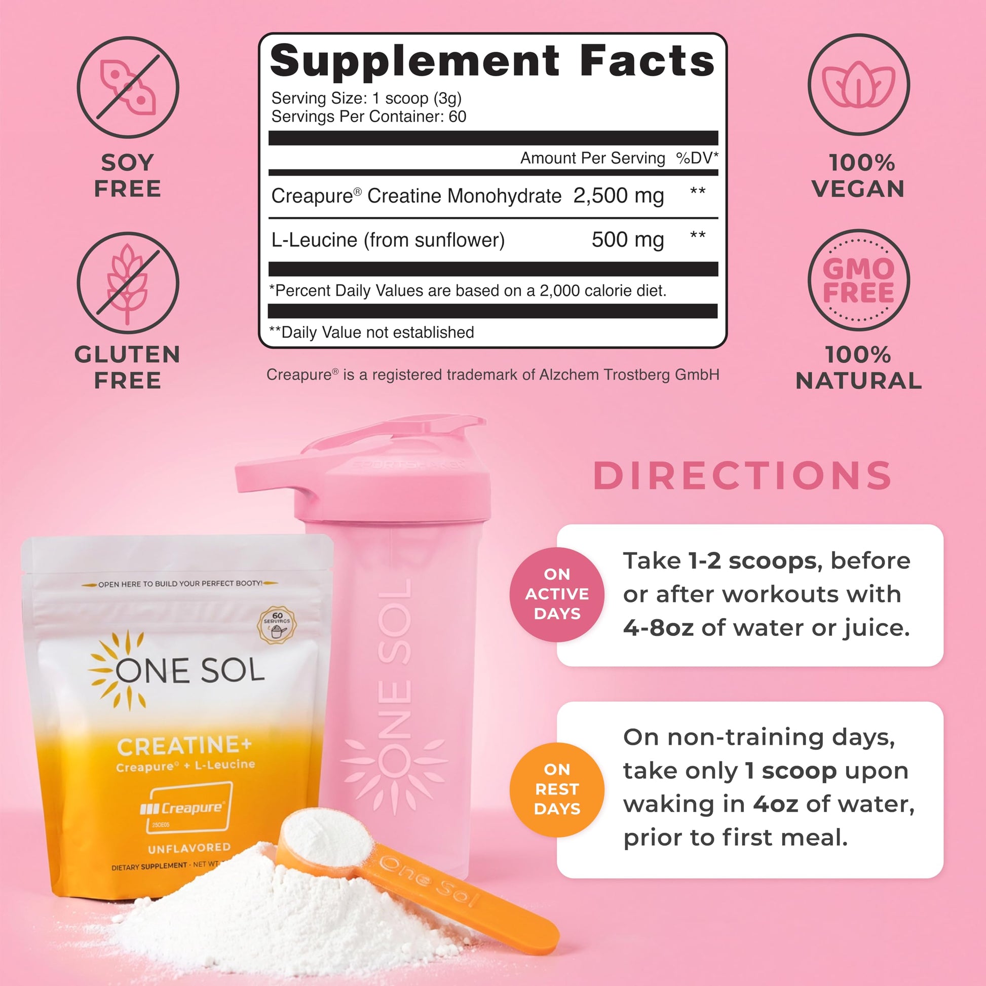 One Sol Creatine for Women, All Natural Women’s Creatine Powder w Creapure & Leucine, Increase Lean Muscle Mass, Reduce Recovery Time, Promotes Brain & Bone Health (Unflavored, 60 Servings) One SolAu supplements