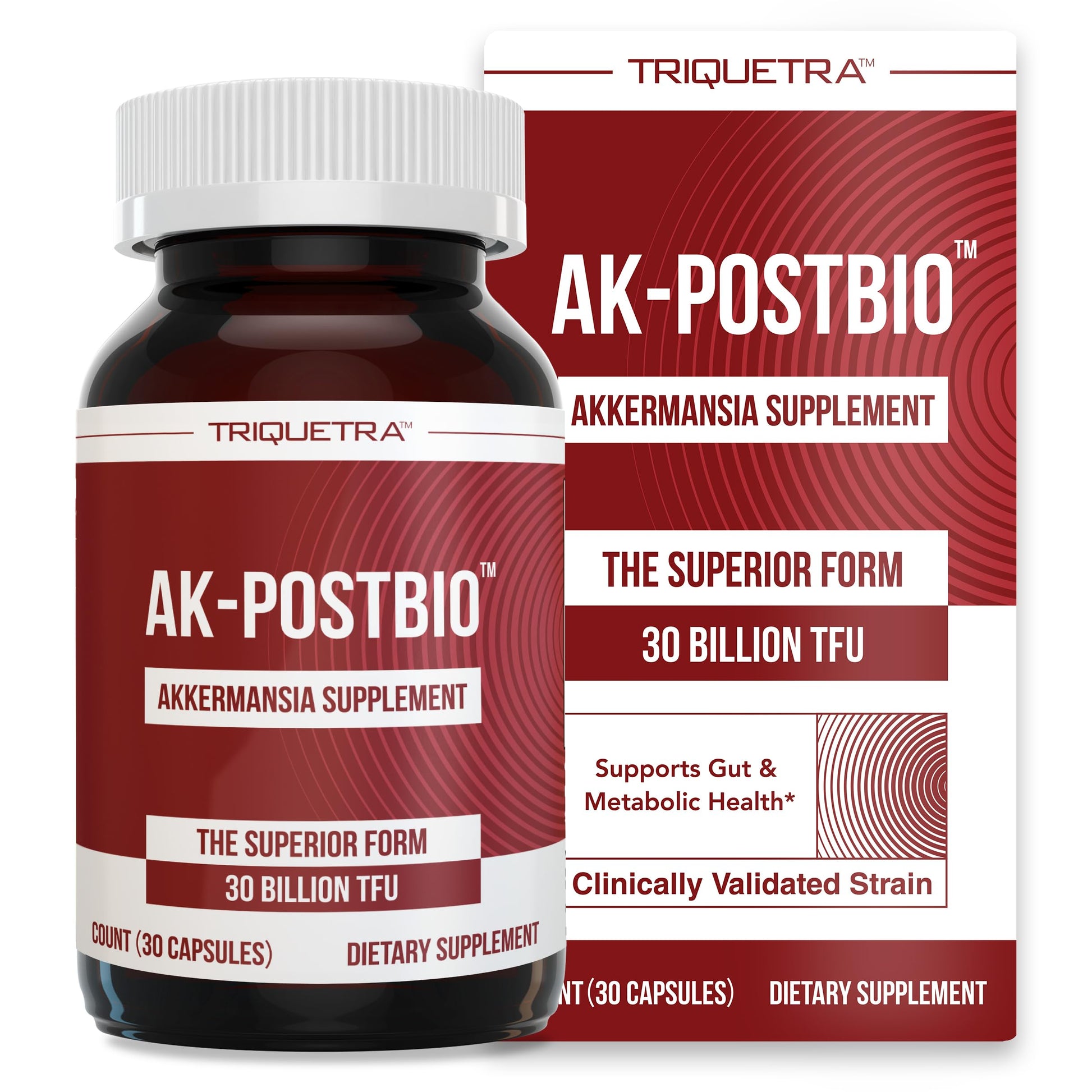 AK-Postbio: Akkermansia Probiotic 30 Billion TFU - Max Strength, Clinically Validated Dose & Patented Strain - Superior Pasteurized Form, Highest Absorption, Delivery - GLP-1 Probiotic - 30 Servings Triquetra HealthAu supplements