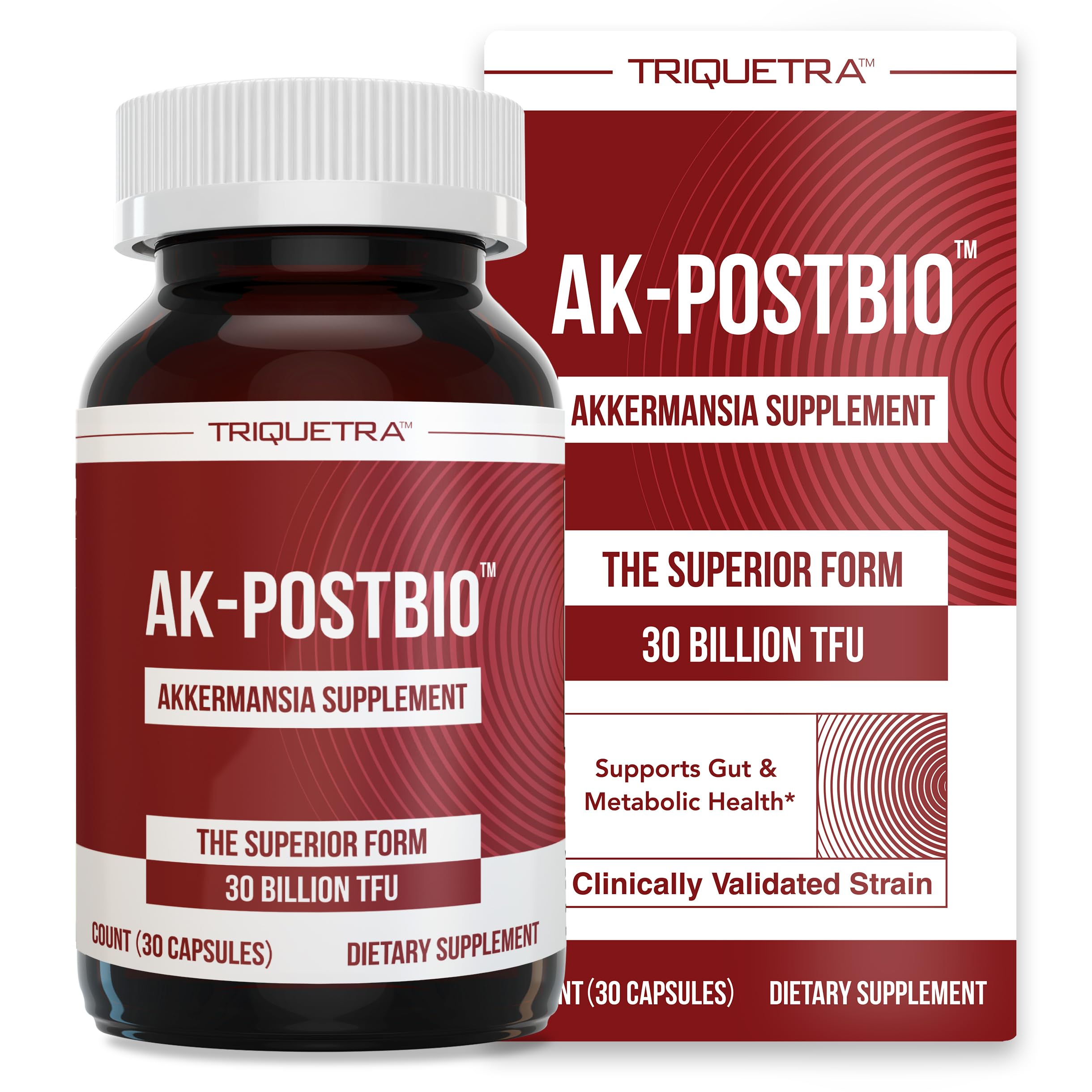 AK-Postbio: Akkermansia Probiotic 30 Billion TFU - Max Strength, Clinically Validated Dose & Patented Strain - Superior Pasteurized Form, Highest Absorption, Delivery - GLP-1 Probiotic - 30 Servings Triquetra HealthAu supplements