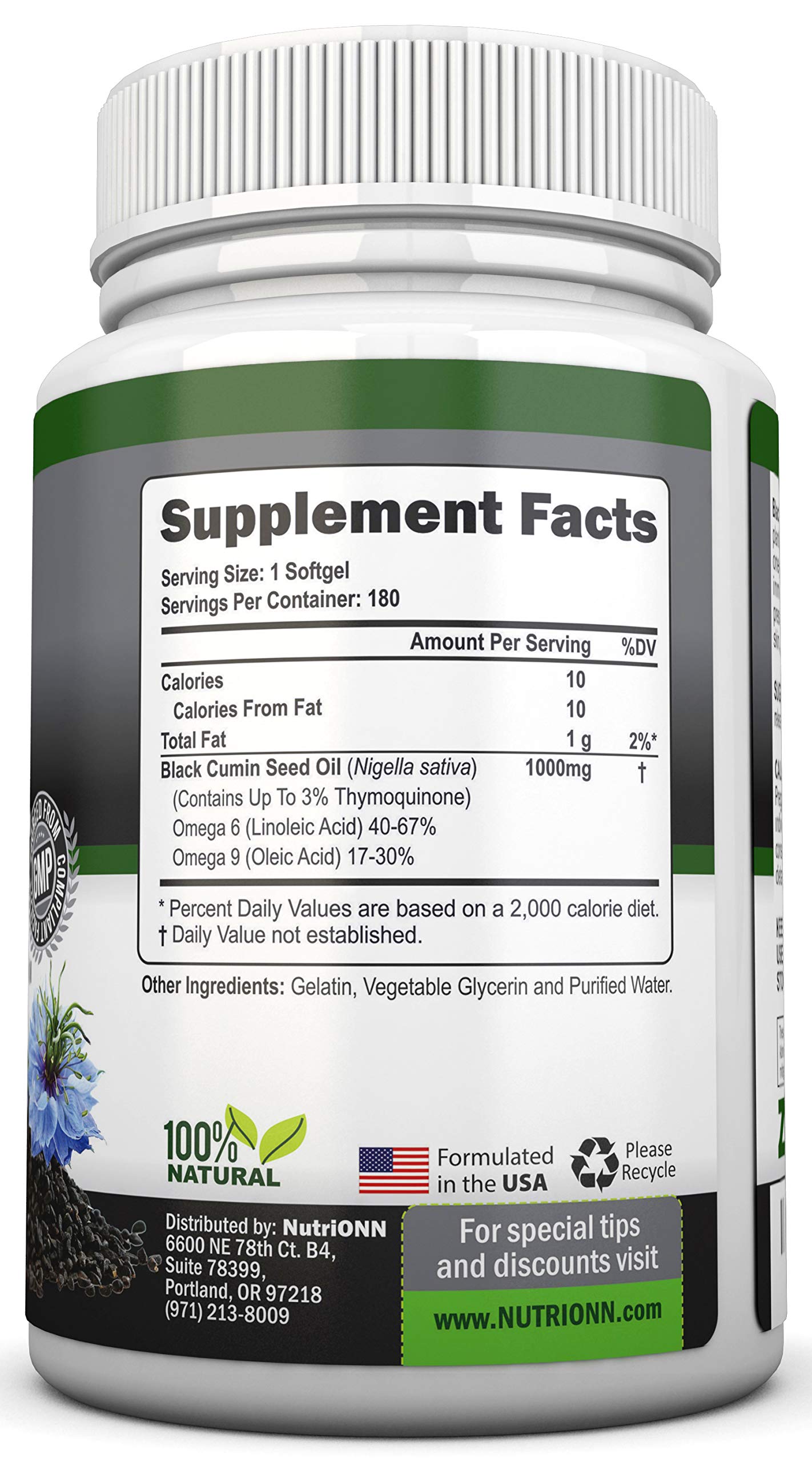 Black Seed Oil - 1000 Mg - 180 Softgels - Cold-Pressed Non-GMO Black Cumin Seed NutriONNUS supplements