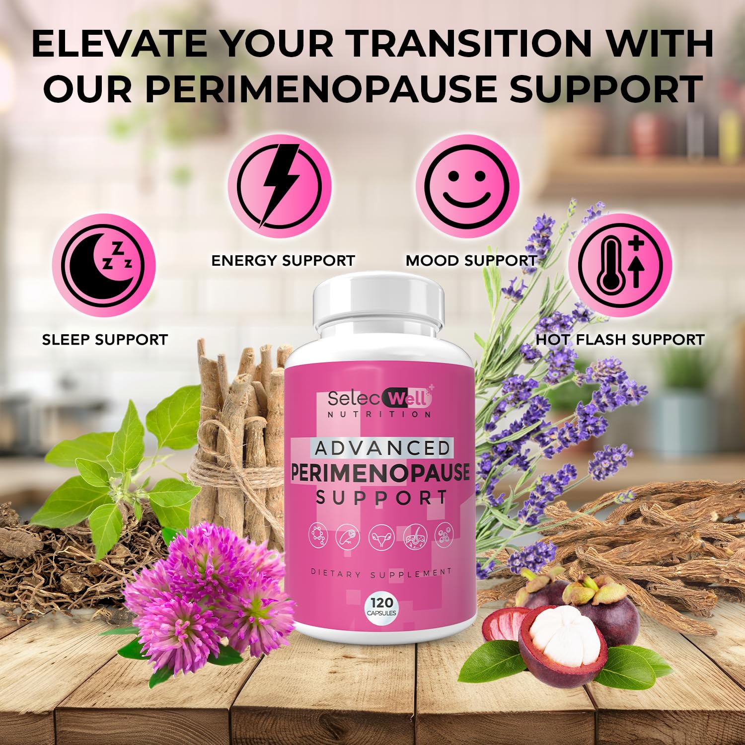 Perimenopause & Menopause Support Supplement for Women – Multi‑Symptom Relief with Black Cohosh & Red Clover Isoflavones | Ashwagandha Adaptogen & Herbal Blend | Hormone Balance Support | 120 Capsules SelecWellAu supplements