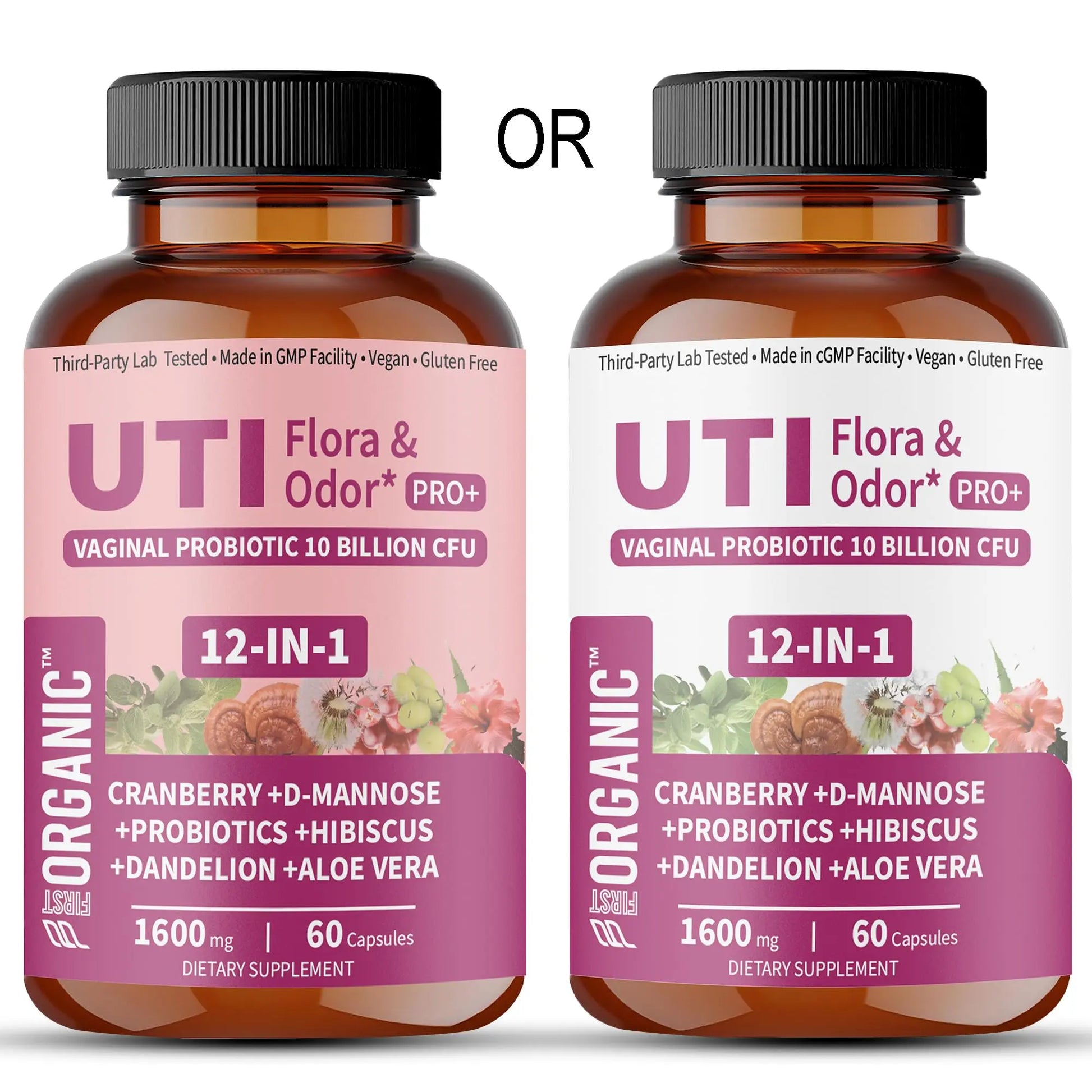 UTI Flora & Odor Pro+ & UTI Yeast & pH Pro+ | Pack of 2 | Vaginal Probiotics for Feminine Hydration & Freshness Support | Third-party Tested, cGMP Facility, Vegan, Non-GMO, Gluten-Free | 60+60 Caps FIRSTORGANICnz supplements