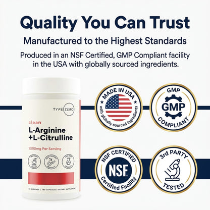 Type Zero L-Arginine + L-Citrulline Supplement (1500mg) - Nitric Oxide Booster - Clean, Keto-Friendly, GMO-Free, 180 Capsules, 90 Servings Type ZeroUS supplements