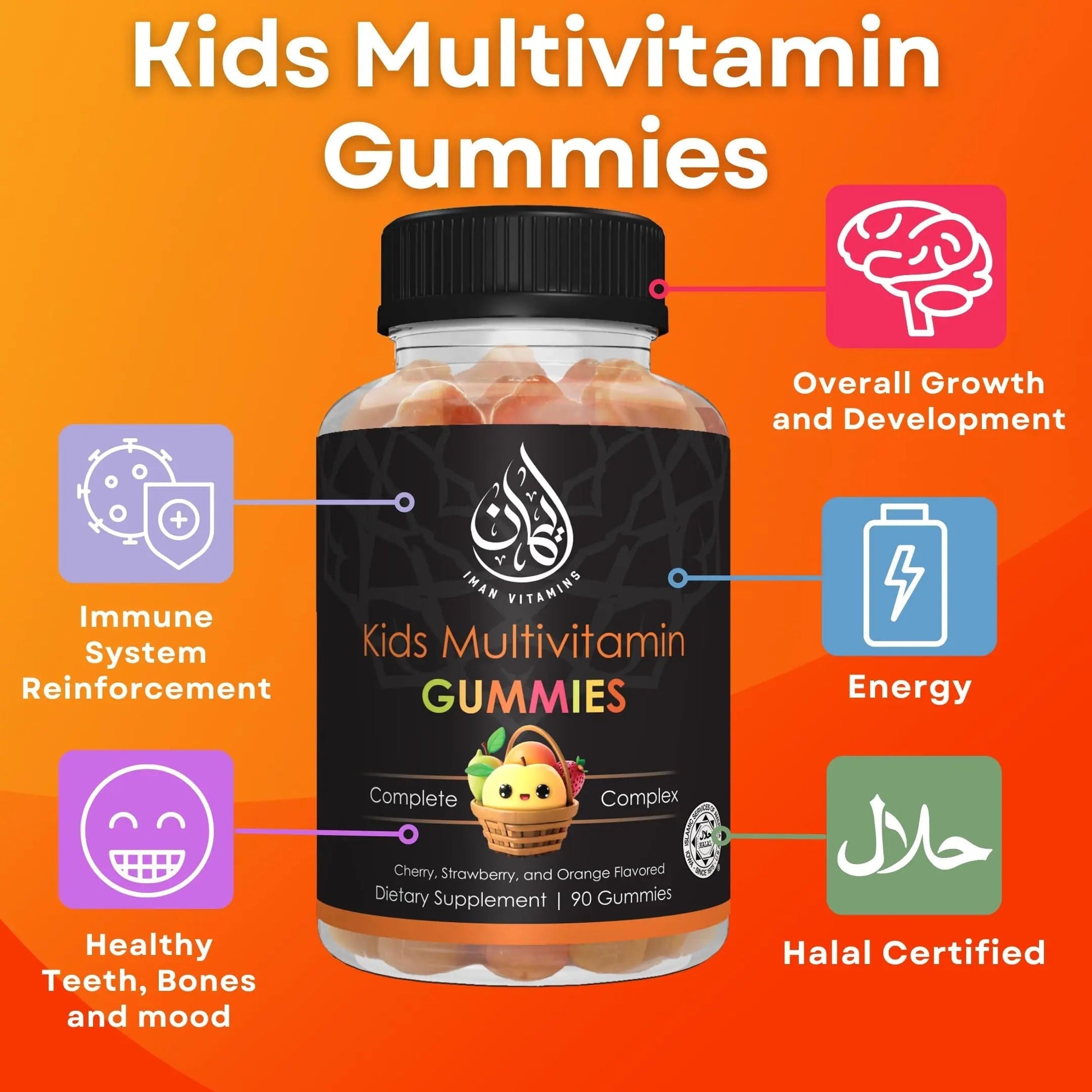 Iman Vitamins Halal Kids Multivitamin Gummies | Vitamin C, D, Zinc, A, E, B6, B12, Biotin, Folate, Inositol | Strengthen Metabolism, Bones & Immunity | Iman VitaminsAu supplements