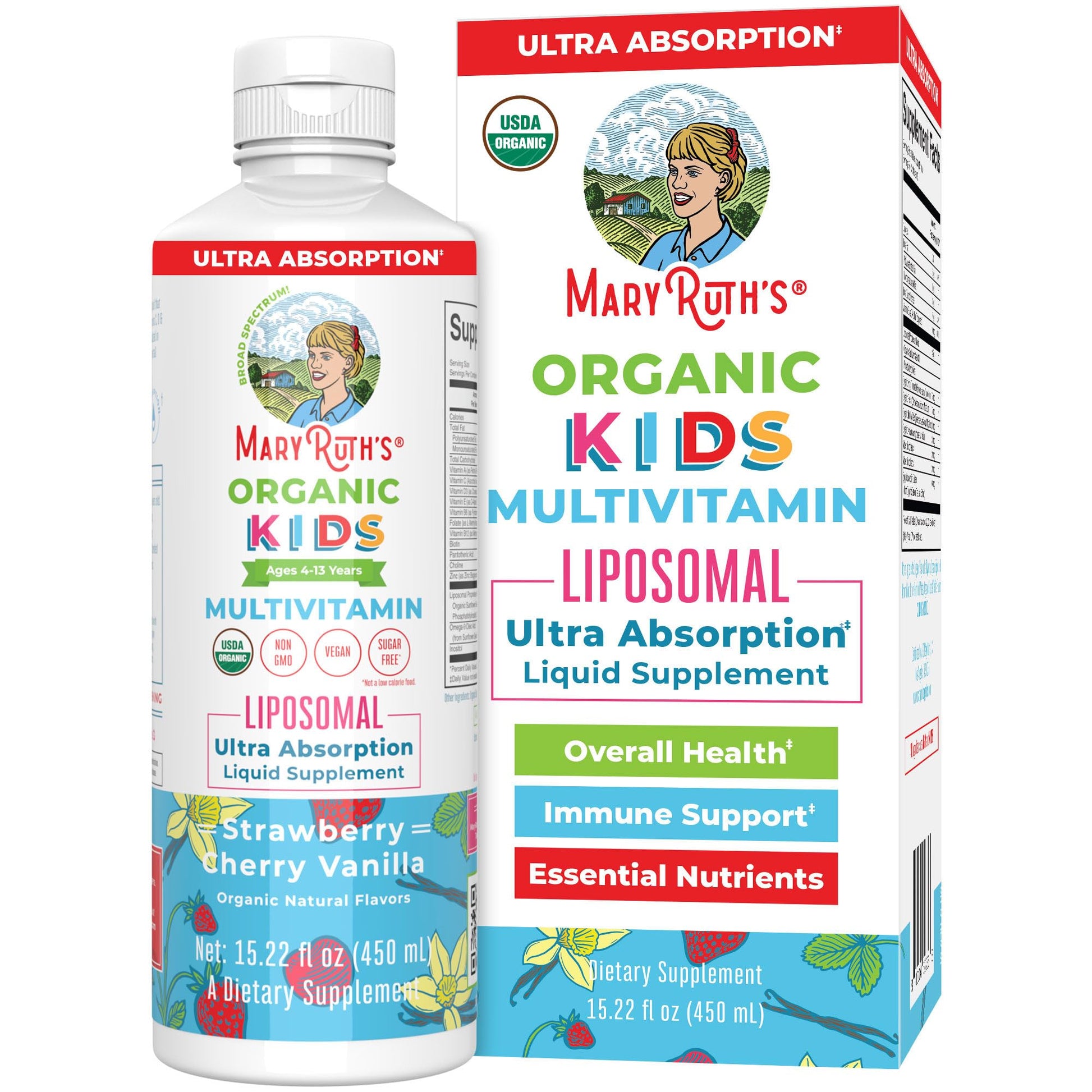 MaryRuth Organics Kids Multivitamin Liposomal | Vegan, Sugar-Free Vitamins for Kids | Ages 4+ | 2 Month Supply | 15.22 Fl Oz MaryRuth OrganicsAu supplements