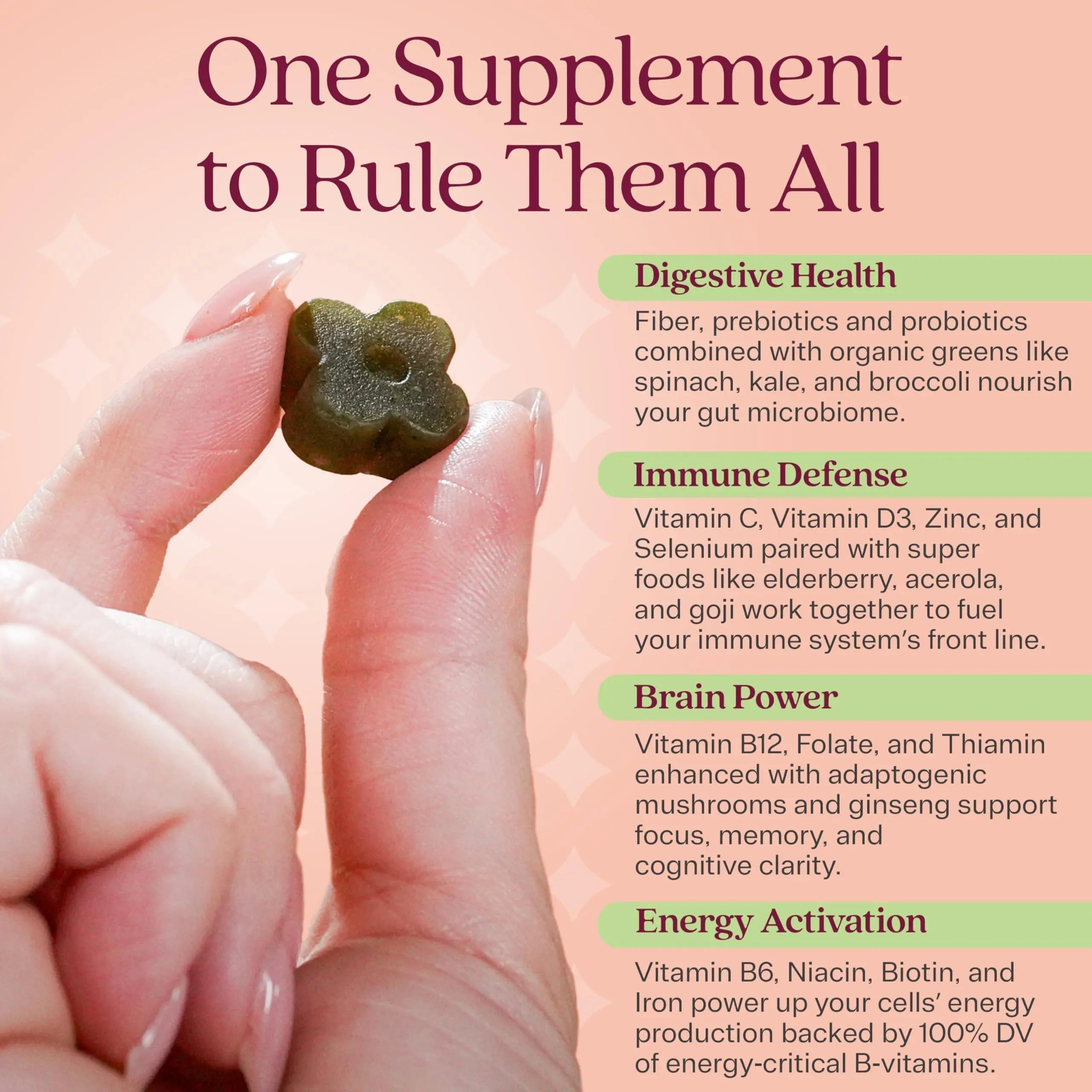 Rizz Low Sugar Green Gummies - 60+ Superfoods 6g Fiber - Prebiotic and Probiotic Gummies - Vegan Multivitamins for Women & Men RizzAu supplements