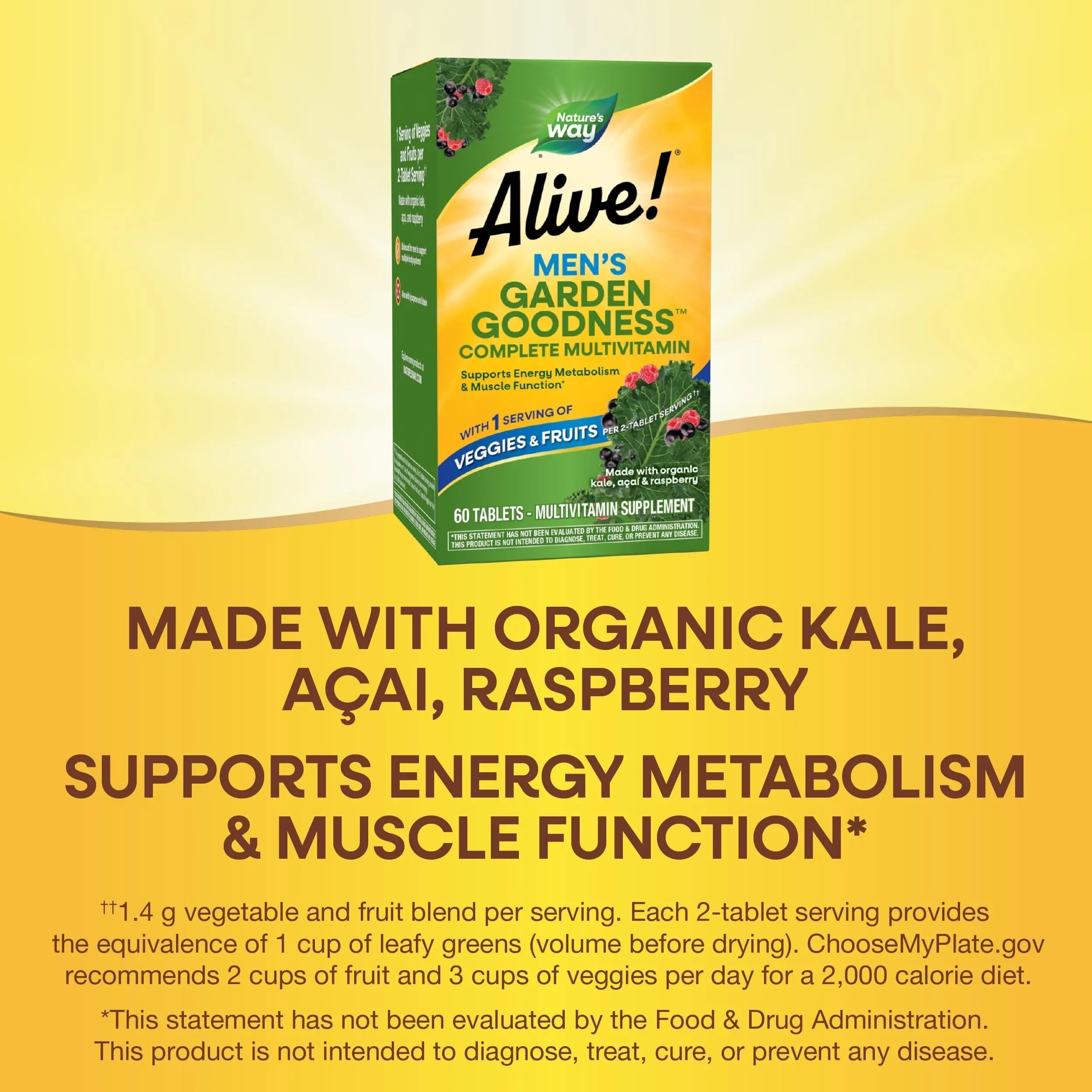 Nature's Way Alive! Garden Goodness Men's Multivitamin, Veggie & Fruit Blend (1400mg per serving), Made with Organic Kale, 60 Count Nature's WayAu supplements