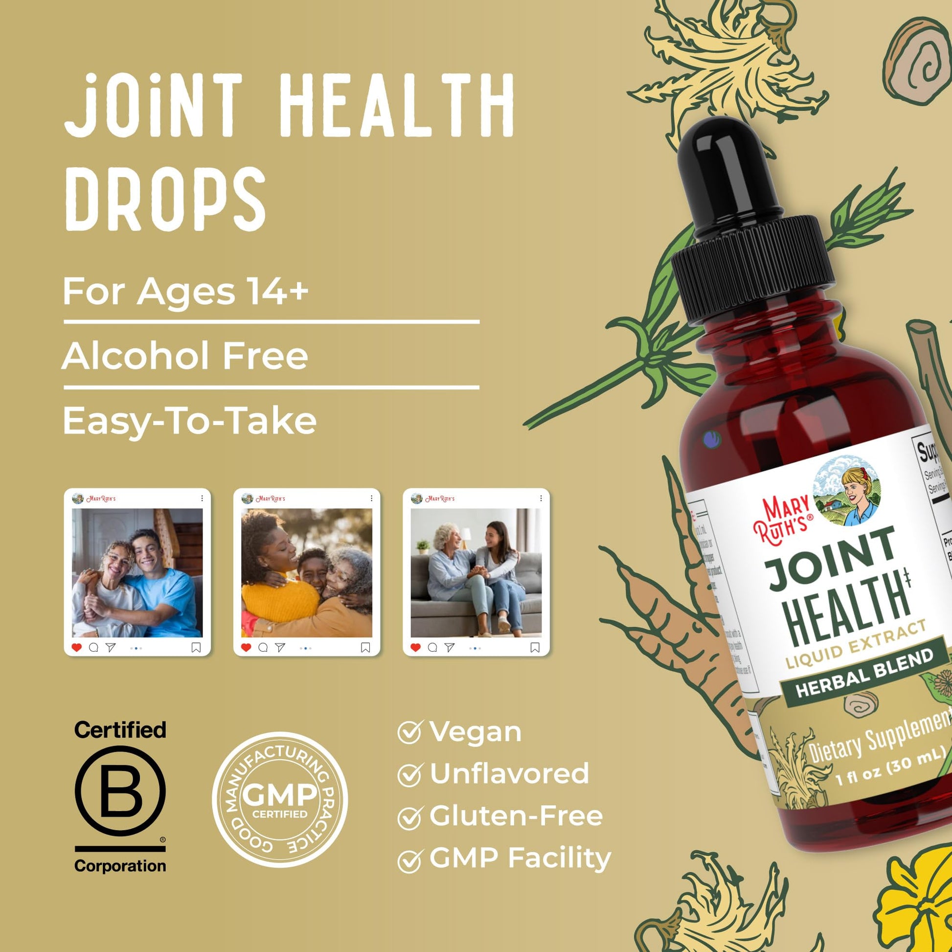 MaryRuth Organics Joint Health Liquid Extract | Four Herbal Blend Liquid Drops | Ginger Root | Licorice Root | Cats Claw | Devils Claw | Vegan | Non GMO | Alcohol Free Tincture | 30 Servings MARYRUTH'SAu supplements