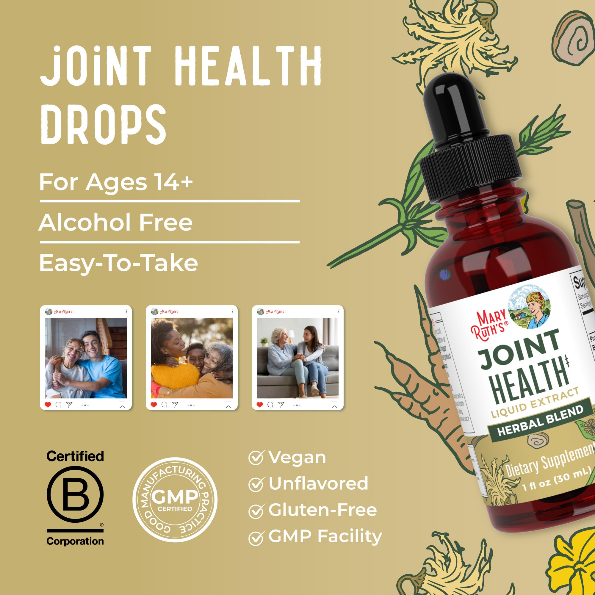 MaryRuth Organics Joint Health Liquid Extract | Four Herbal Blend Liquid Drops | Ginger Root | Licorice Root | Cats Claw | Devils Claw | Vegan | Non GMO | Alcohol Free Tincture | 30 Servings MARYRUTH'SAu supplements