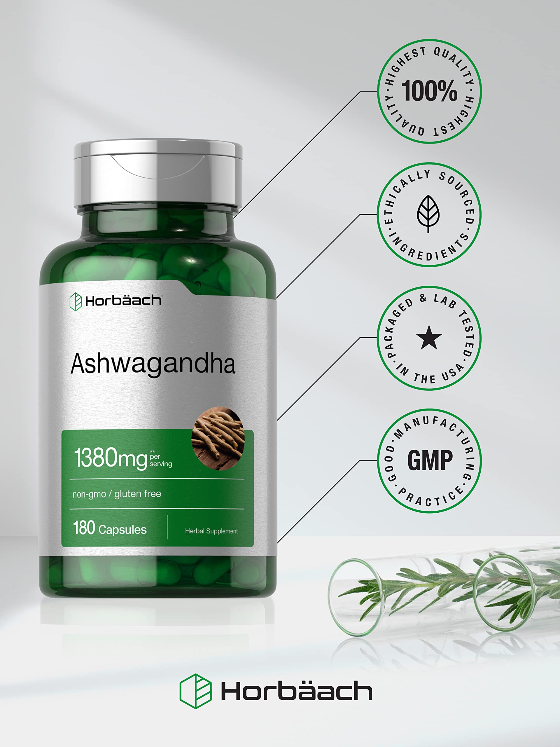 Horbäach Ashwagandha Root Supplement | 180 Capsules | for Women and Men | Herbal Extract | Non-GMO, Gluten Free HorbäachAu supplements