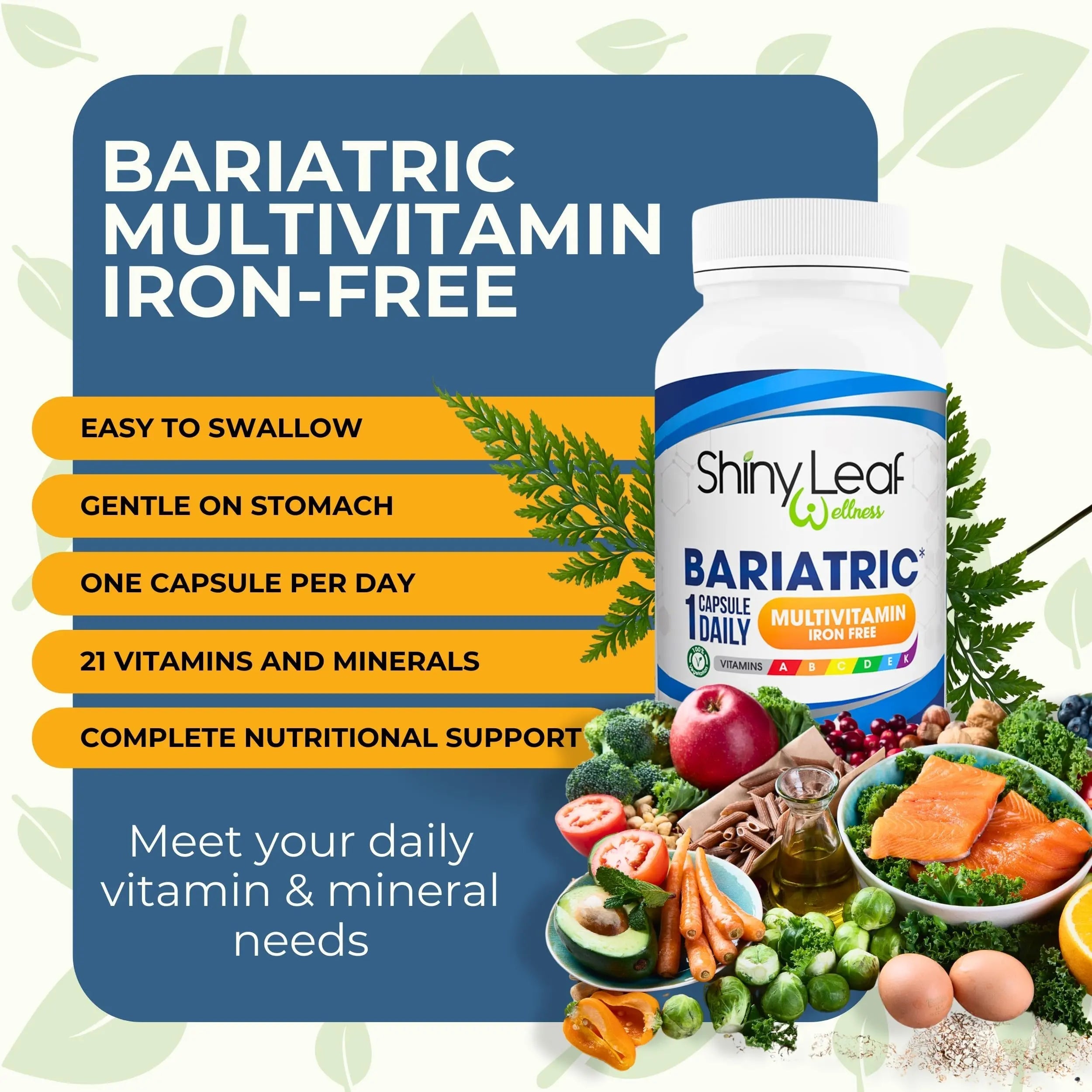 Bariatric Multivitamin Iron-Free One Capsule Per Day and CoQ10 100mg Supplement for Brain Health and Energy Management for Women and Men Shiny LeafAu supplements