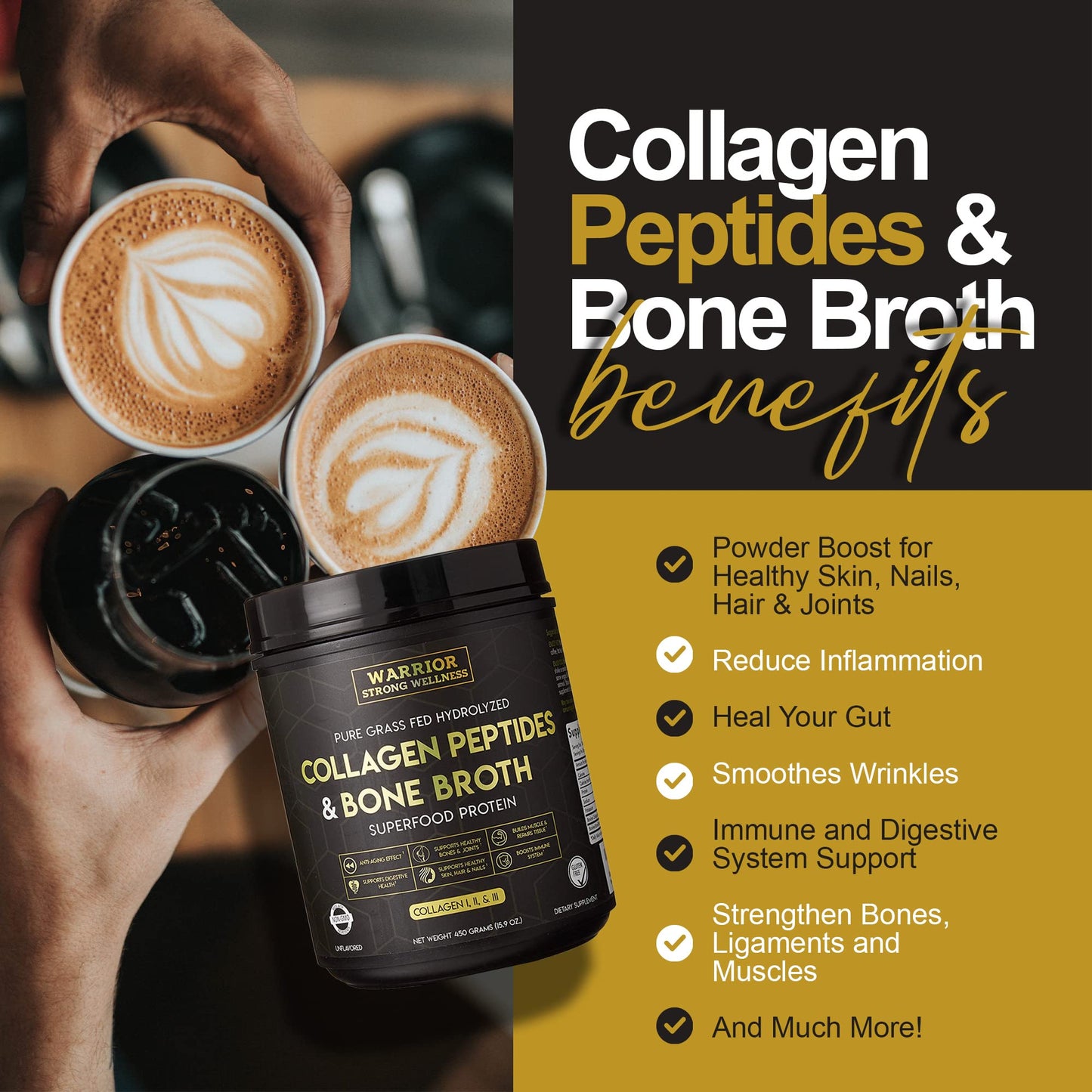 Warrior Strong Wellness Premium Collagen Peptides Bone Broth: Grass Fed Hydrolyzed Warrior Strong WellnessUS supplements