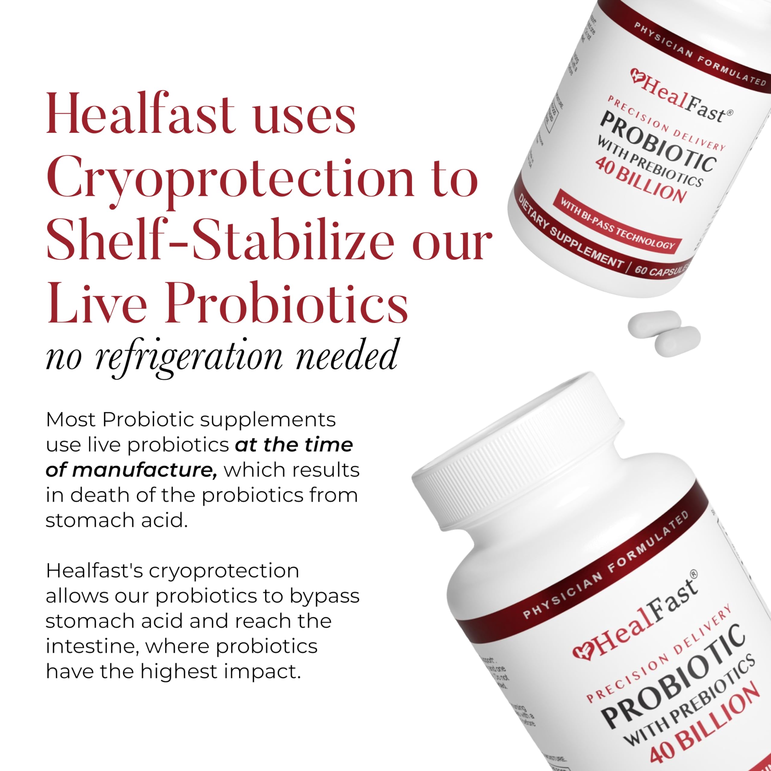 HealFast Physician Formulated Probiotic Supplement - 40 Billion CFU - Live Prebiotics and Probiotics for Men and Women - Probiotics for Gut Health - Non-GMO and Vegan - 30 Day Supply HealFastAu supplements