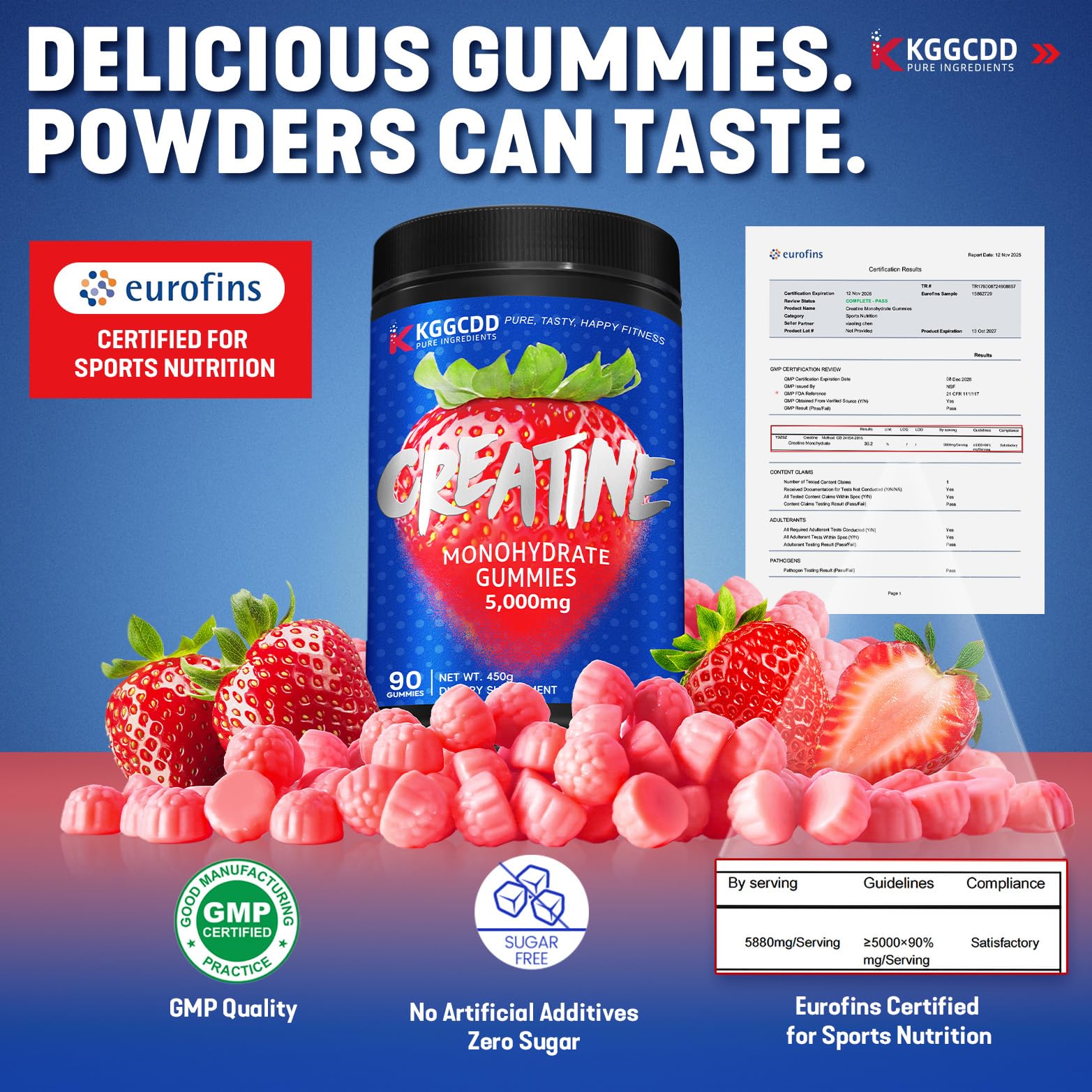KGGCDD 99.99% Creatine Monohydrate Gummies for Men & Women, 5,000mg Tasty Creatine Gummies for Muscle Strength, Endurance, Recovery & Sugar Free, Gluten-Free, Vegan, Non-GMO, 90 Count KGGCDDAu supplements