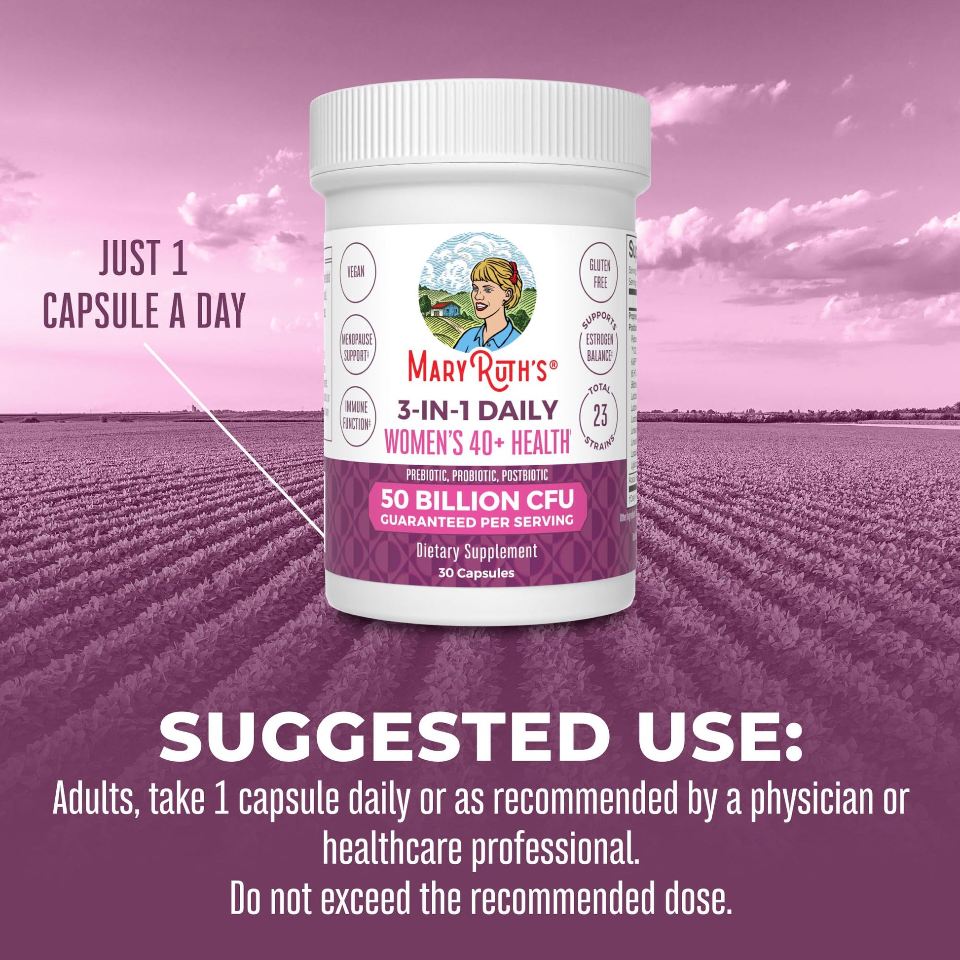MaryRuth's 3-in-1 Daily Health 40+ Probiotics for Women | Hormonal & Menopause Support Supplement for Women | Gut Health Capsules | 50 Billion CFU | Allergen Free | 30 Ct MARYRUTH'SAu supplements