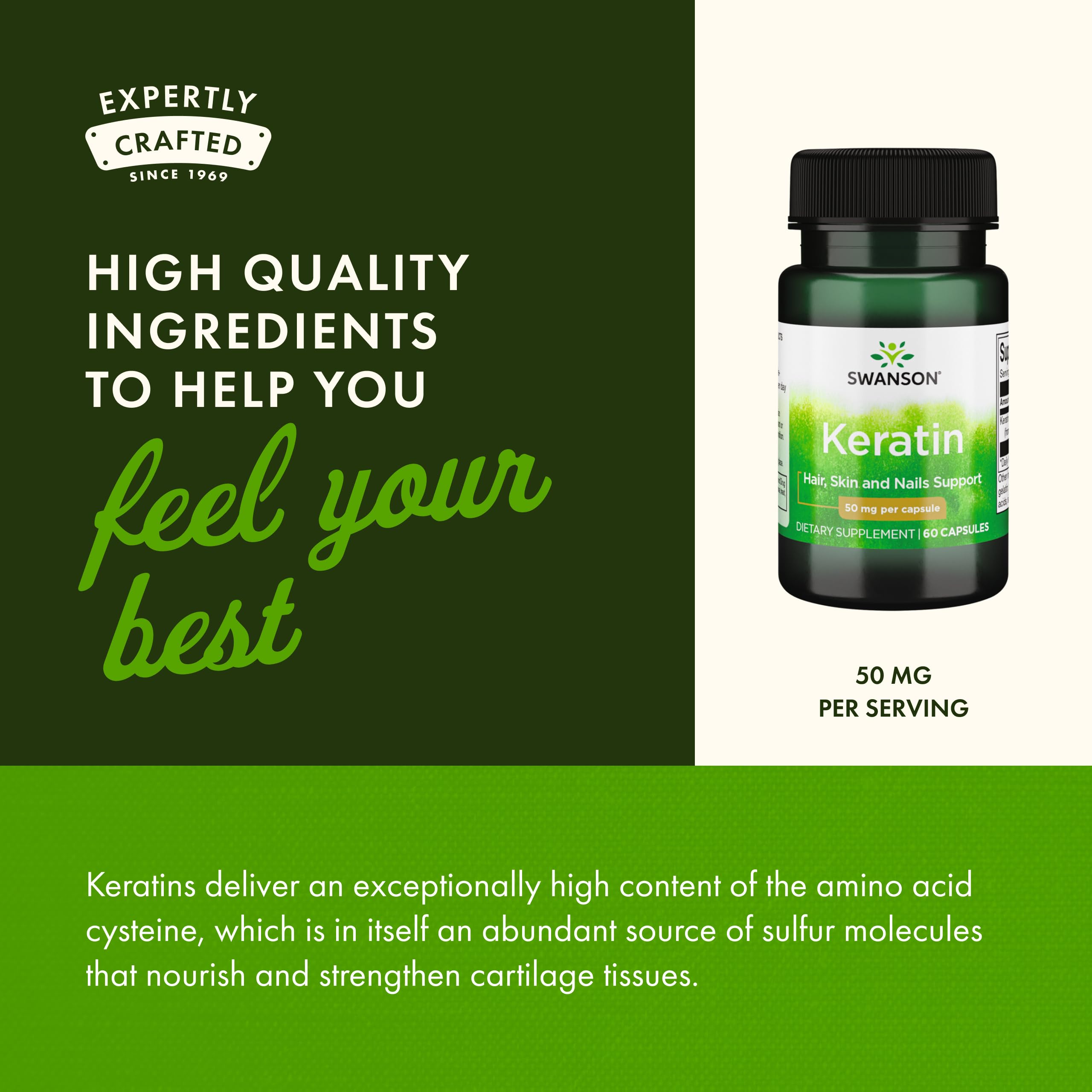 Swanson Keratin (from Tibetan Wool) - Natural Supplement Promoting Healthy Joints, Hair, Skin & Nails - Helps Nourish Healthy Connective Tissues - (60 Capsules, 50mg Each) SwansonAu supplements