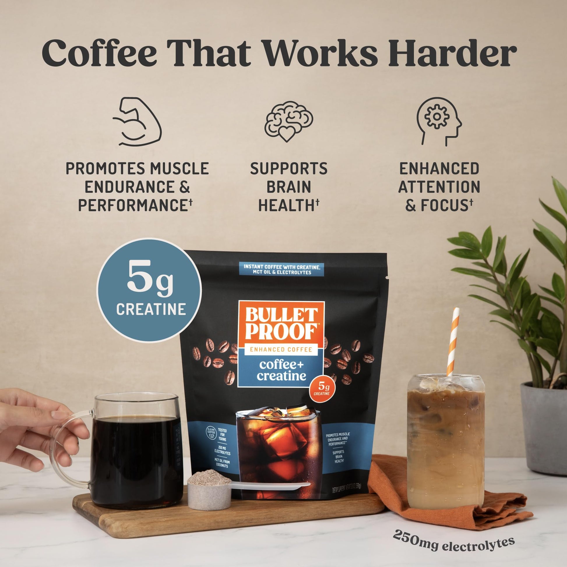 Bulletproof Coffee + Creatine Instant Coffee, 5g Micronized Creatine Monohydrate with Electrolytes & MCT Oil, Clean Toxin-Tested Beans, Energy & Performance Support, 38 Servings BulletproofAu supplements