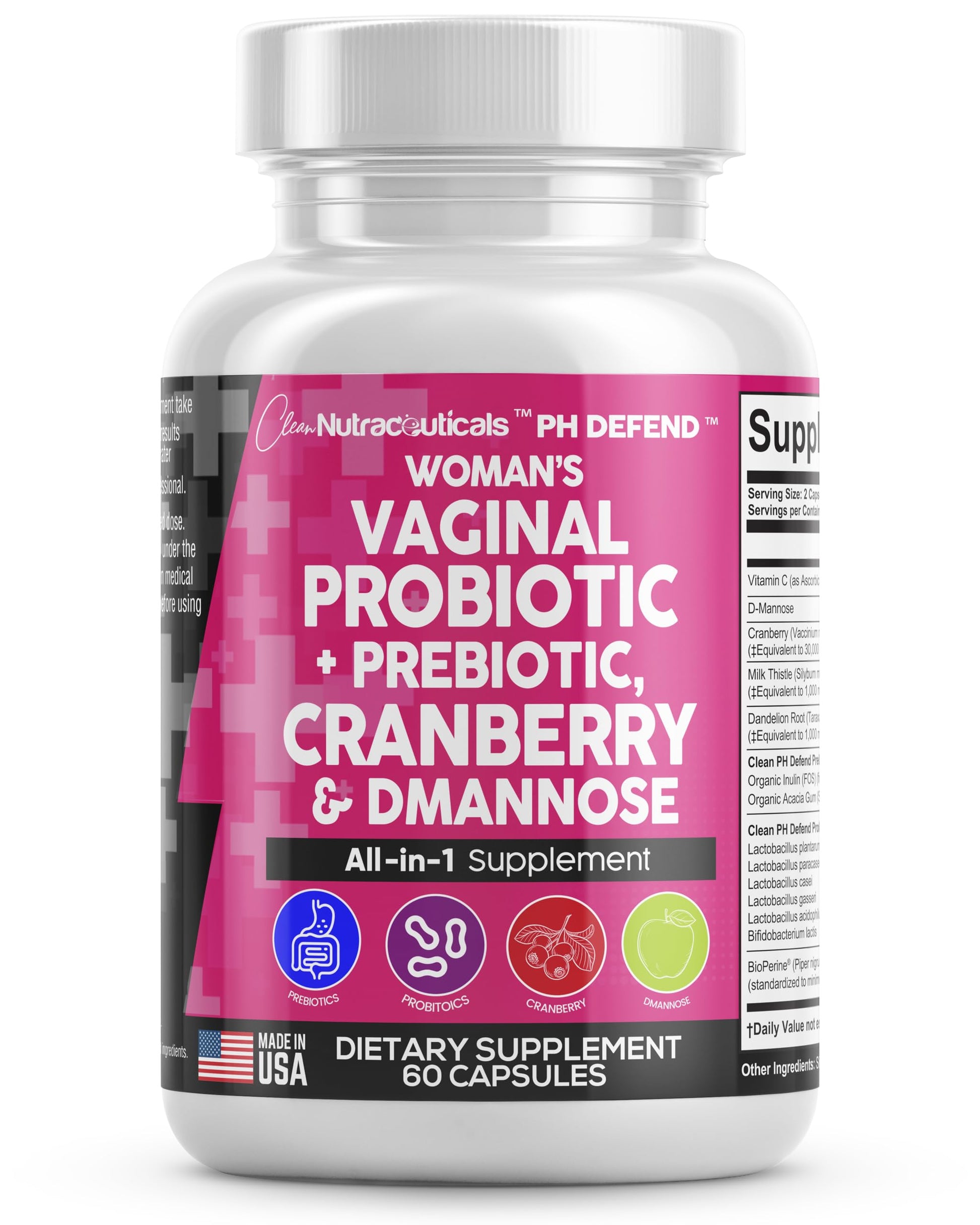Vaginal Probiotics For Women + Prebiotics 20 Billion Cranberry Pills 30,000mg w/ D-Manno Clean NutraceuticalsAu supplements