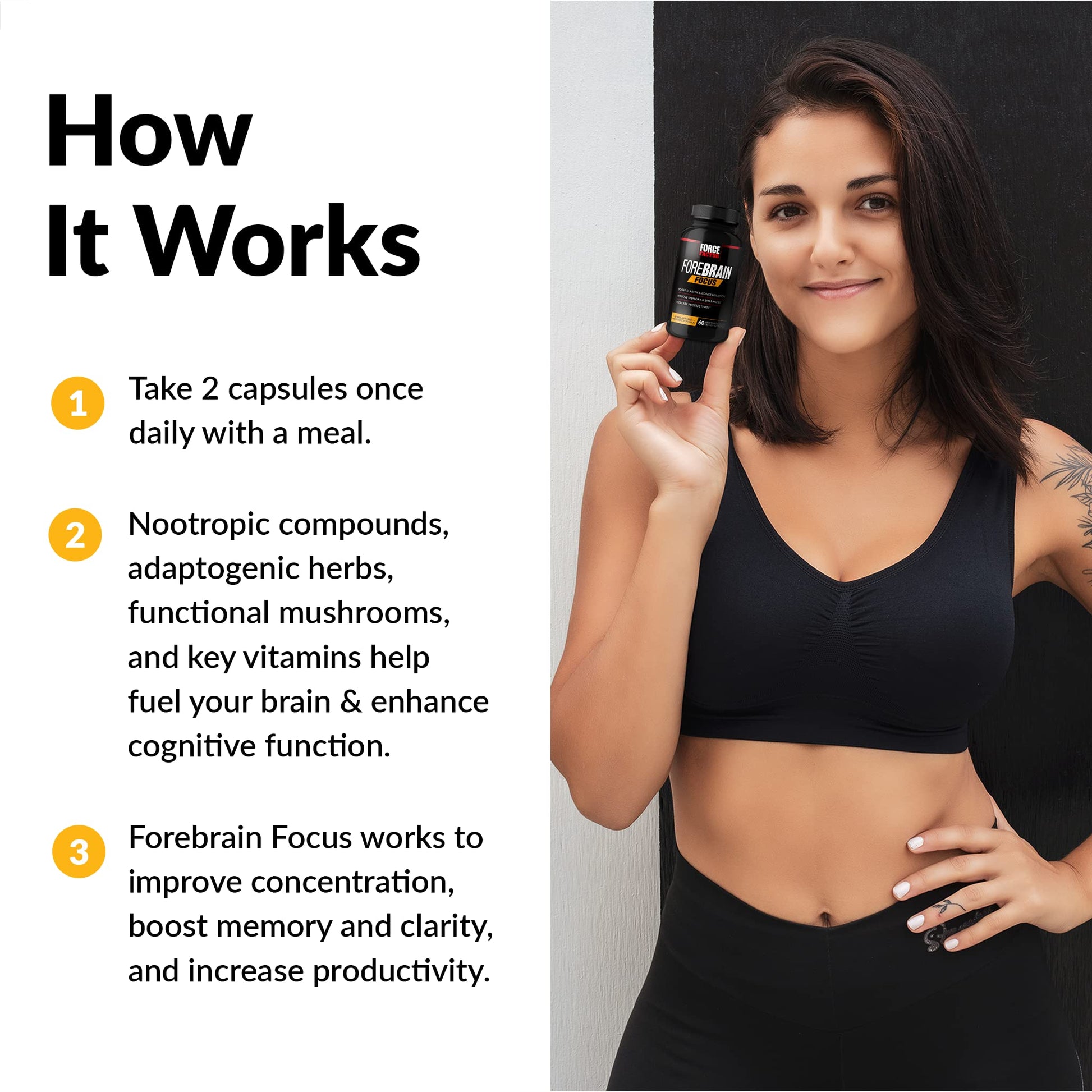 Forebrain Focus Brain Booster, Brain Supplement to Boost Clarity & Concentration, Improve Memory & Sharpness & Productivity, Nootropic Brain Support Supplement, Force Factor, 120 Capsules, Black Force FactorAu supplements
