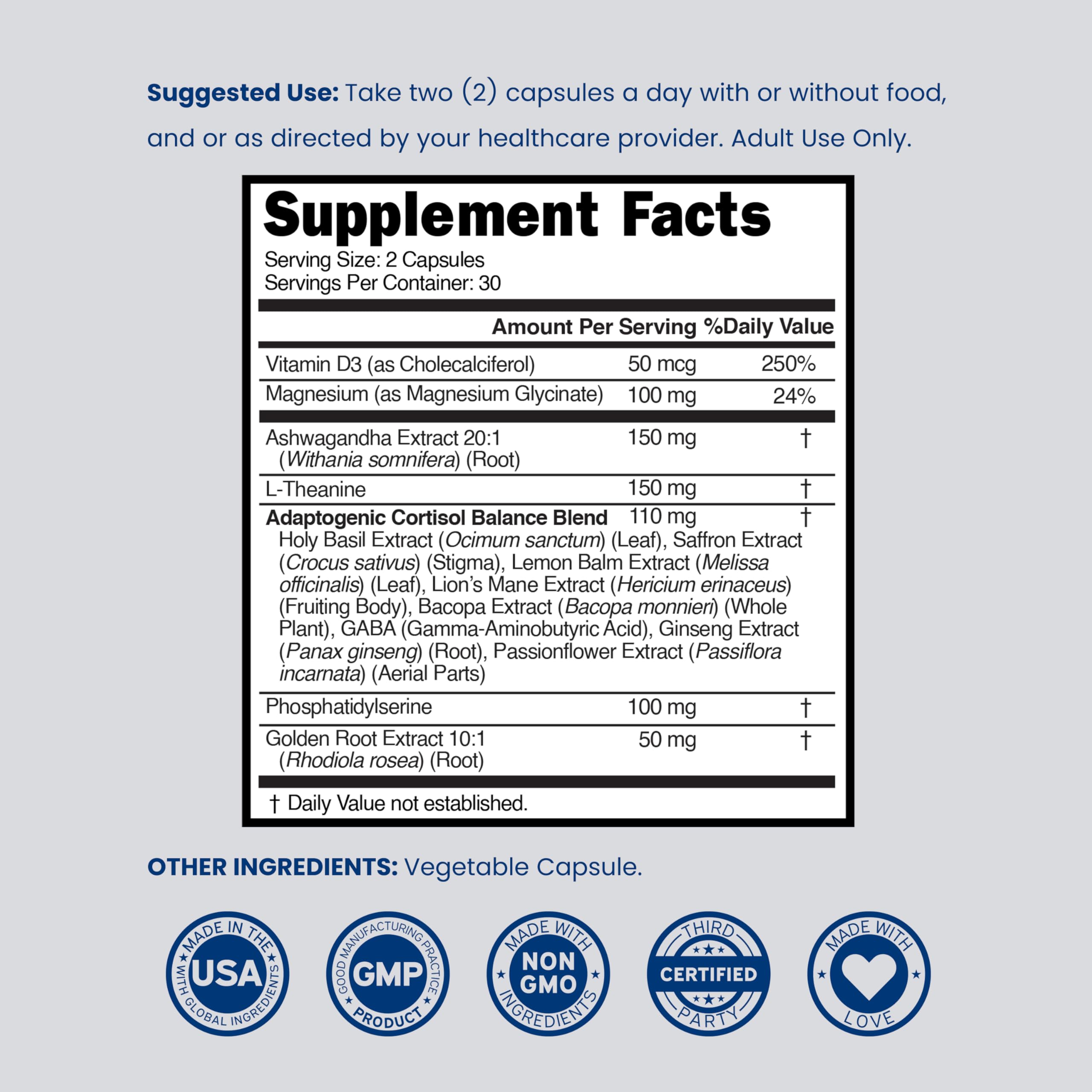 Cortisol Supplements for Women & Men with 14 in1 Blend (Magnesium, Ashwagandha, L Theanine & More) Healthy Cortisol Balance & Calm Mood Support - Third Party Tested, Non GMO, USA Made - 60 Count DORADO NUTRITIONAu supplements