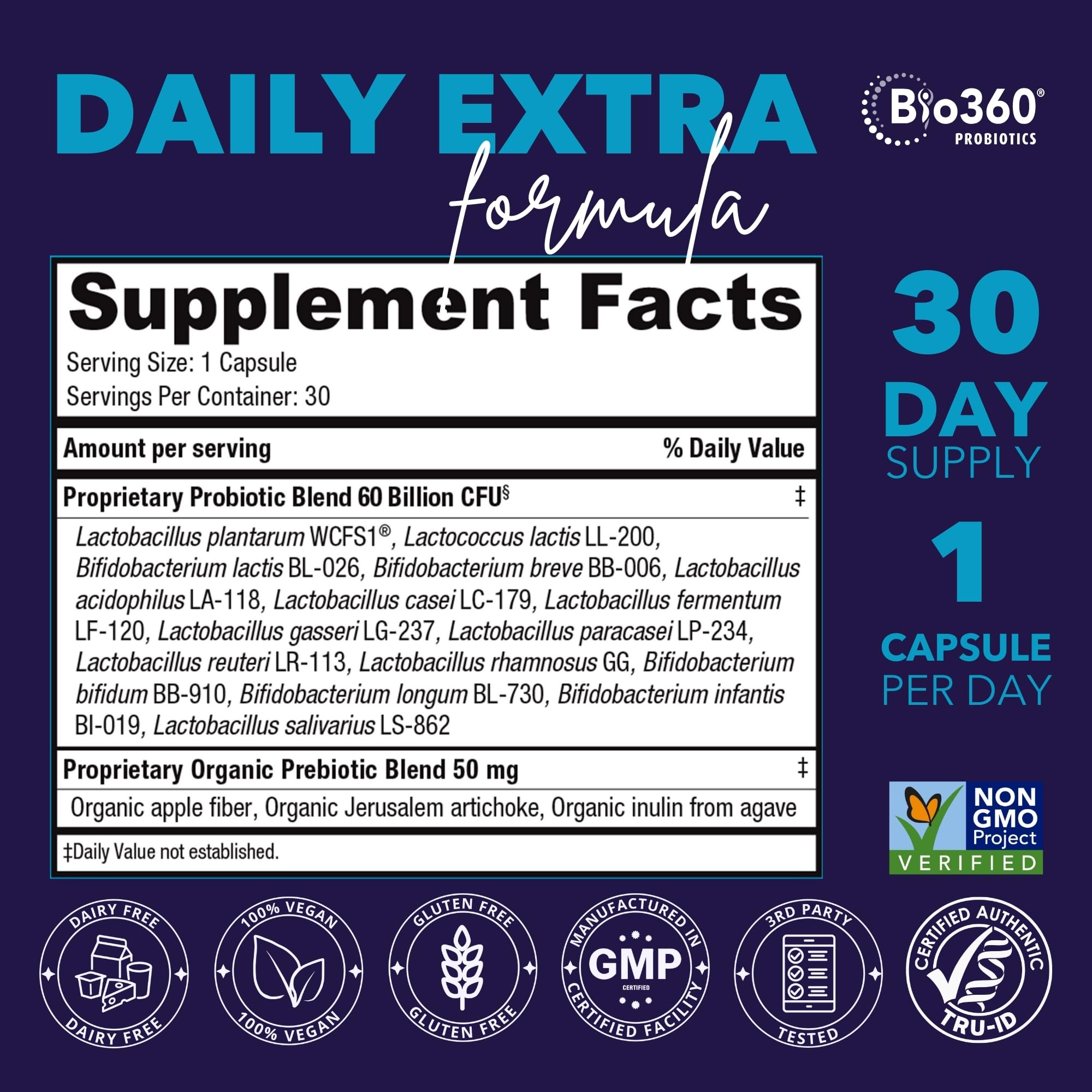 Extra Strength Probiotic for Digestive Health and Immune Support, 60 Billion CFU & 15 Strains, Gut Health Probiotics for Men and Women Supports Occasional Constipation, Diarrhea, Gas & Bloating, 30CT Bio360Au supplements