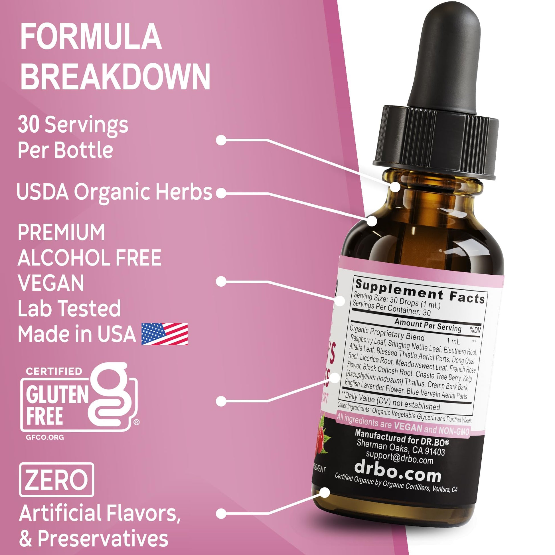 Hormone Balance for Women & PMS Relief - Women's Wellness Organic Hormonal Balance Supplements Liquid Drops & Menstrual Cramp Period Support - Raspberry Leaf, Chasteberry, Black Cohosh Supplement 1 Oz DR. BOAu supplements