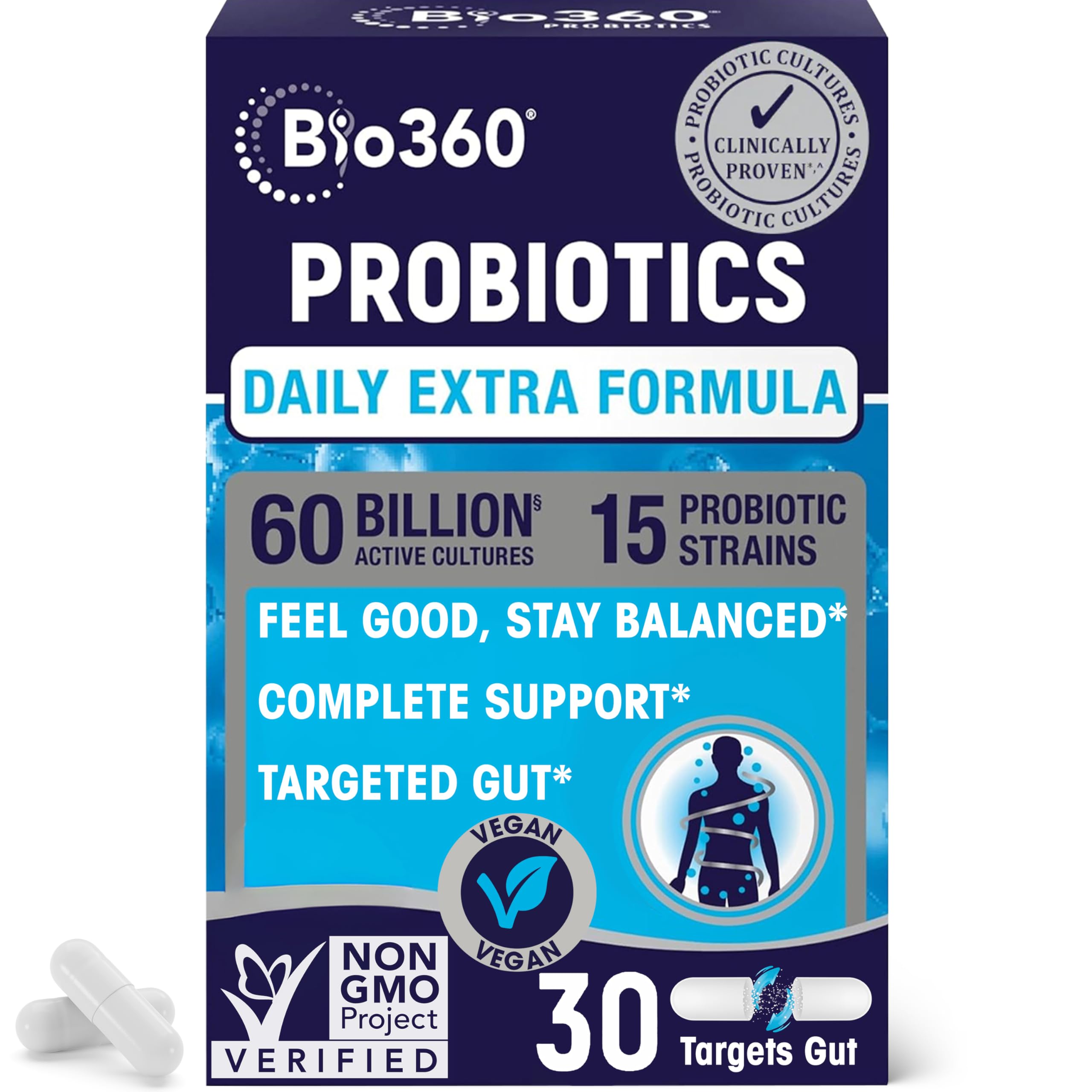Extra Strength Probiotic for Digestive Health and Immune Support, 60 Billion CFU & 15 Strains, Gut Health Probiotics for Men and Women Supports Occasional Constipation, Diarrhea, Gas & Bloating, 30CT Bio360Au supplements