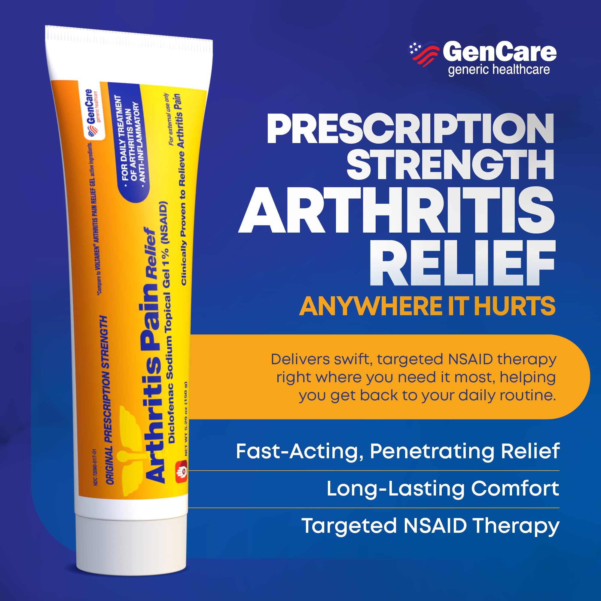 GenCare Arthritis Pain Relief Diclofenac Sodium Topical Gel 1 Percent (NSAID) - Clinically Proven Arthritis Pain Reliever - Compare to The Active Ingredient in Voltaren Gel (5.29 oz) GenCareAu supplements