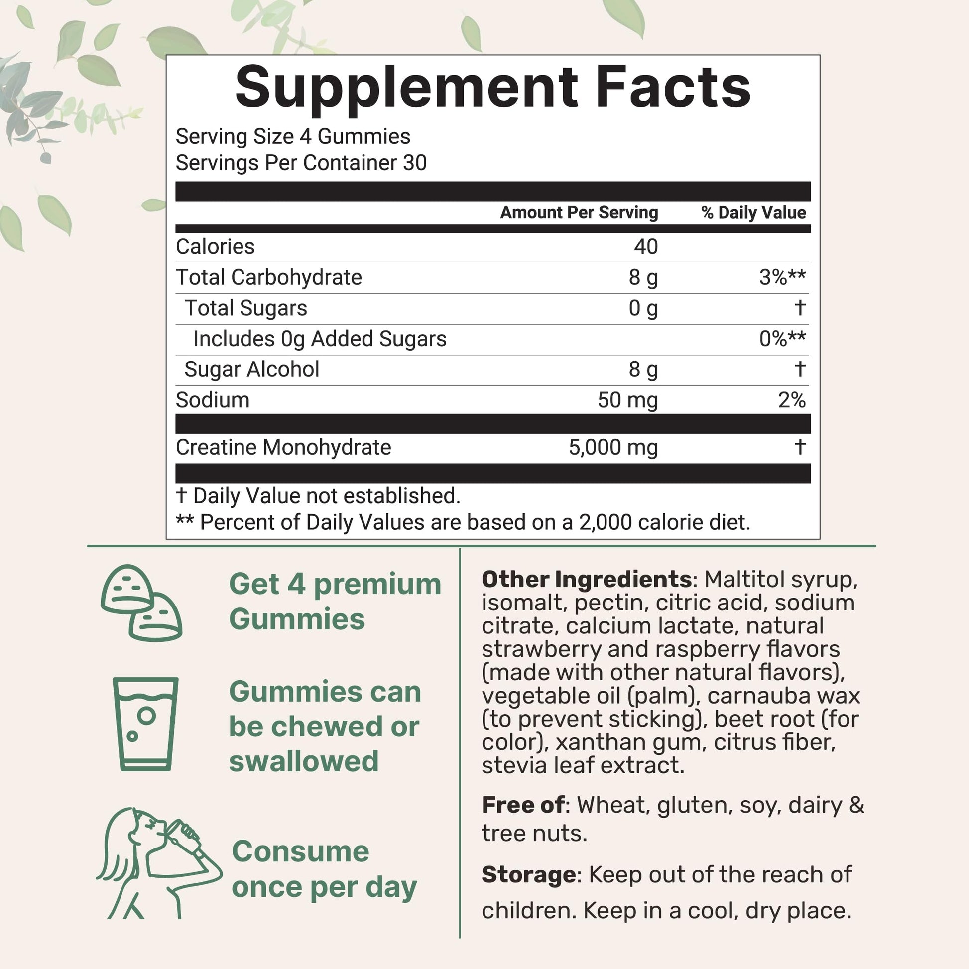 Creatine Monohydrate Gummies 5,000mg Per Serving, 120 Count | Sugar Free Strawberry Raspberry Flavored | Creatine for Women & Men | Pre Workout + Muscle Strength & Recovery Support | Non-GMO Micro IngredientsAu supplements