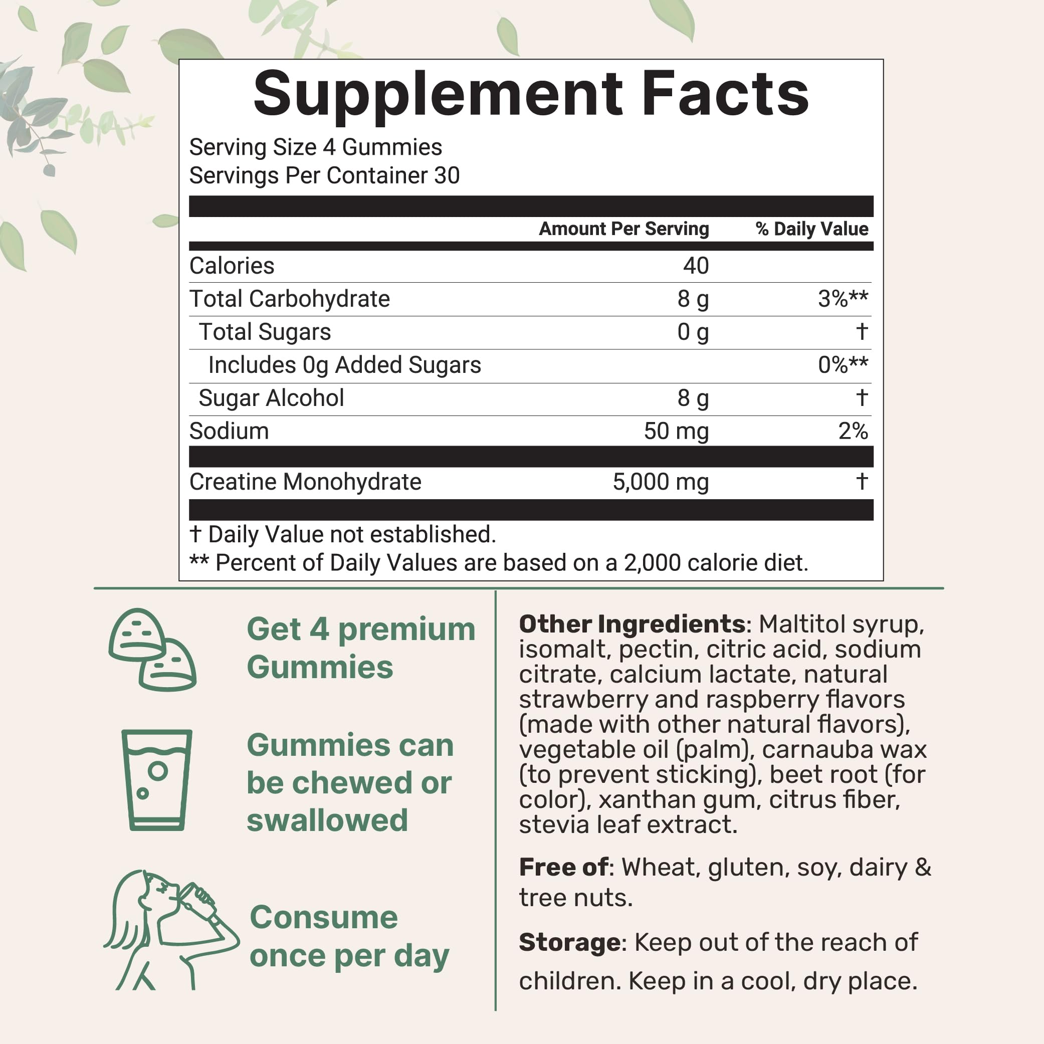 Creatine Monohydrate Gummies 5,000mg Per Serving, 120 Count | Sugar Free Strawberry Raspberry Flavored | Creatine for Women & Men | Pre Workout + Muscle Strength & Recovery Support | Non-GMO Micro IngredientsAu supplements