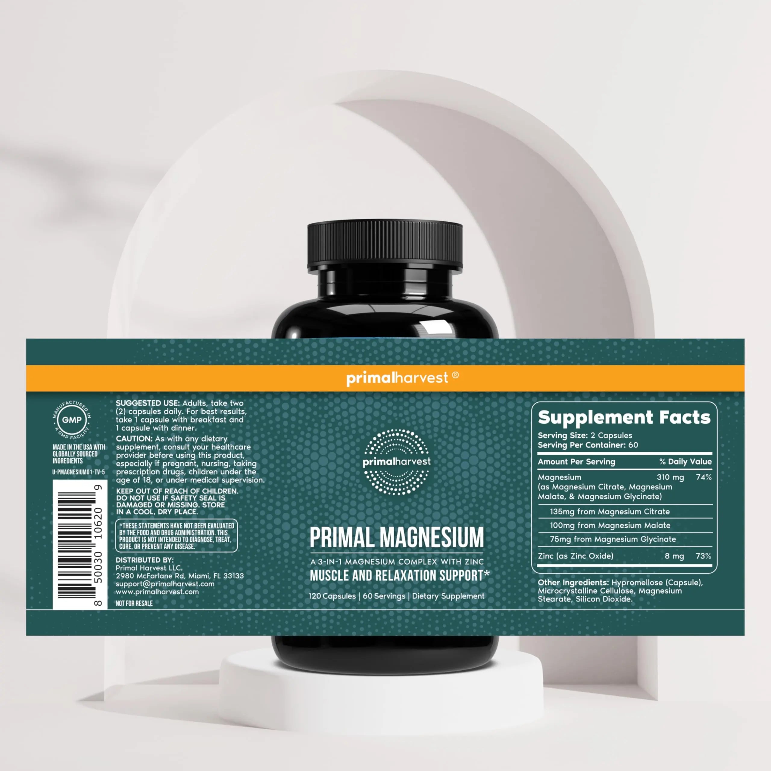 Primal Harvest Magnesium Supplement Complex 310mg by Primal Harvest with Magnesium Glycinate, Citrate, Malate, and Zinc 2 Pack, 240 Capsules Primal Harvestnz supplements
