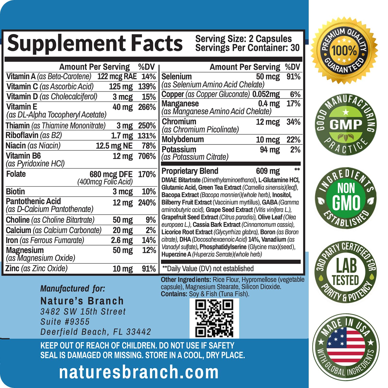 40-in-1 Brain Booster Supplement for Focus, Memory, Clarity, Energy | Advanced Vitamins Plus eBook | for Men & Women, Cognitive Function Nootropic Support with DMAE, Mind Health Formula | 60 Capsules NATURE'S BRANCHAu supplements