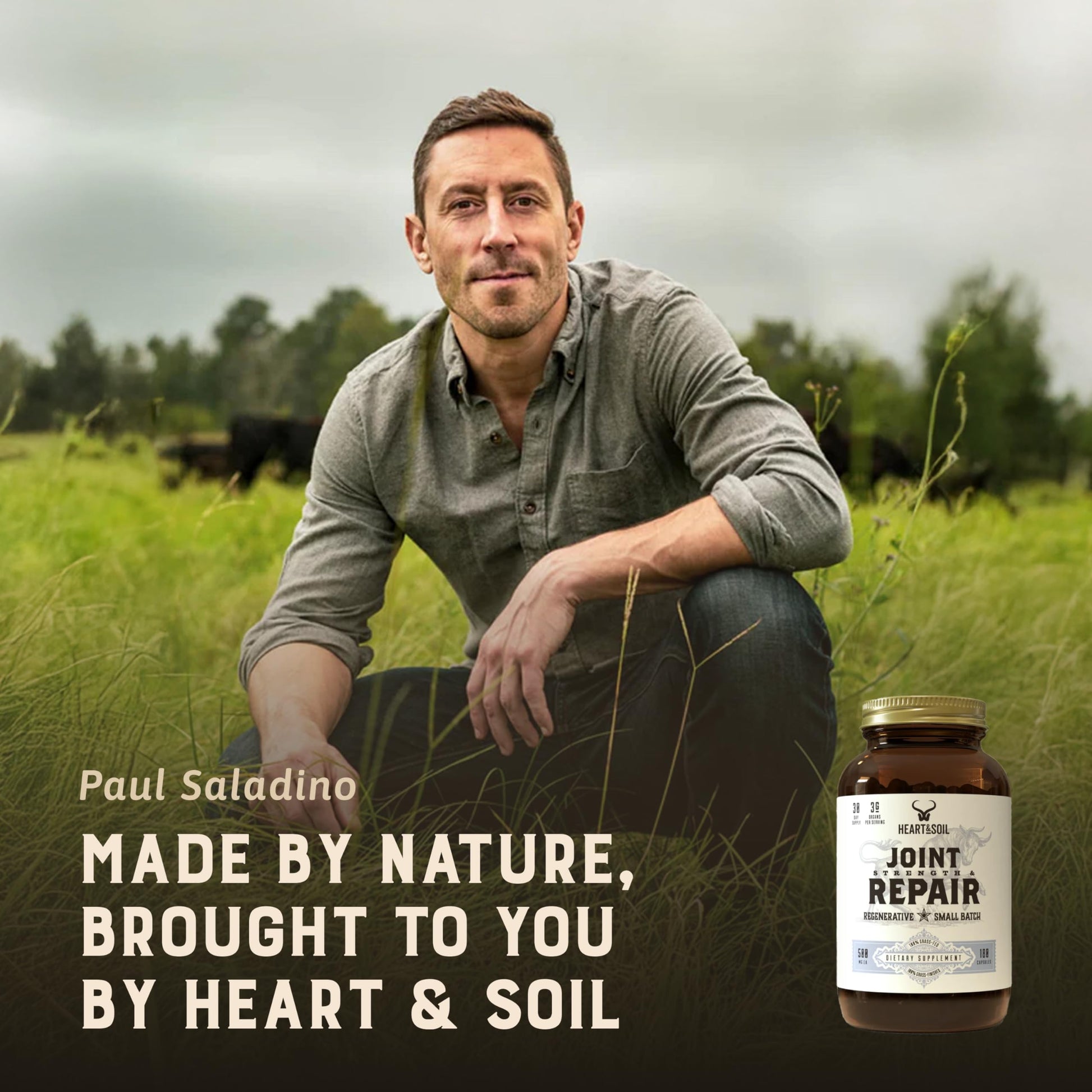 Heart & Soil 100% Grass Fed & Finished Joint Support Supplement from Regenerative Cattle with Trachea, Scapula & Bone Marrow – Supports Joint Strength & Mobility – 3000mg – Glass Bottle – 180 Capsules HEART & SOILAu supplements