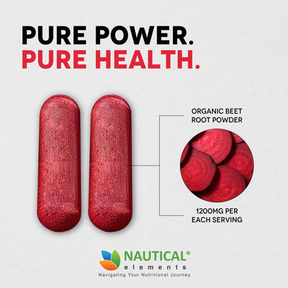 Beet Root Capsules - 1200mg Per Serving - 200 Beet Root Powder Capsules - Beetroot Powder Supports Blood Pressure, Athletic Performance, Digestive Nautical ElementsUS supplements