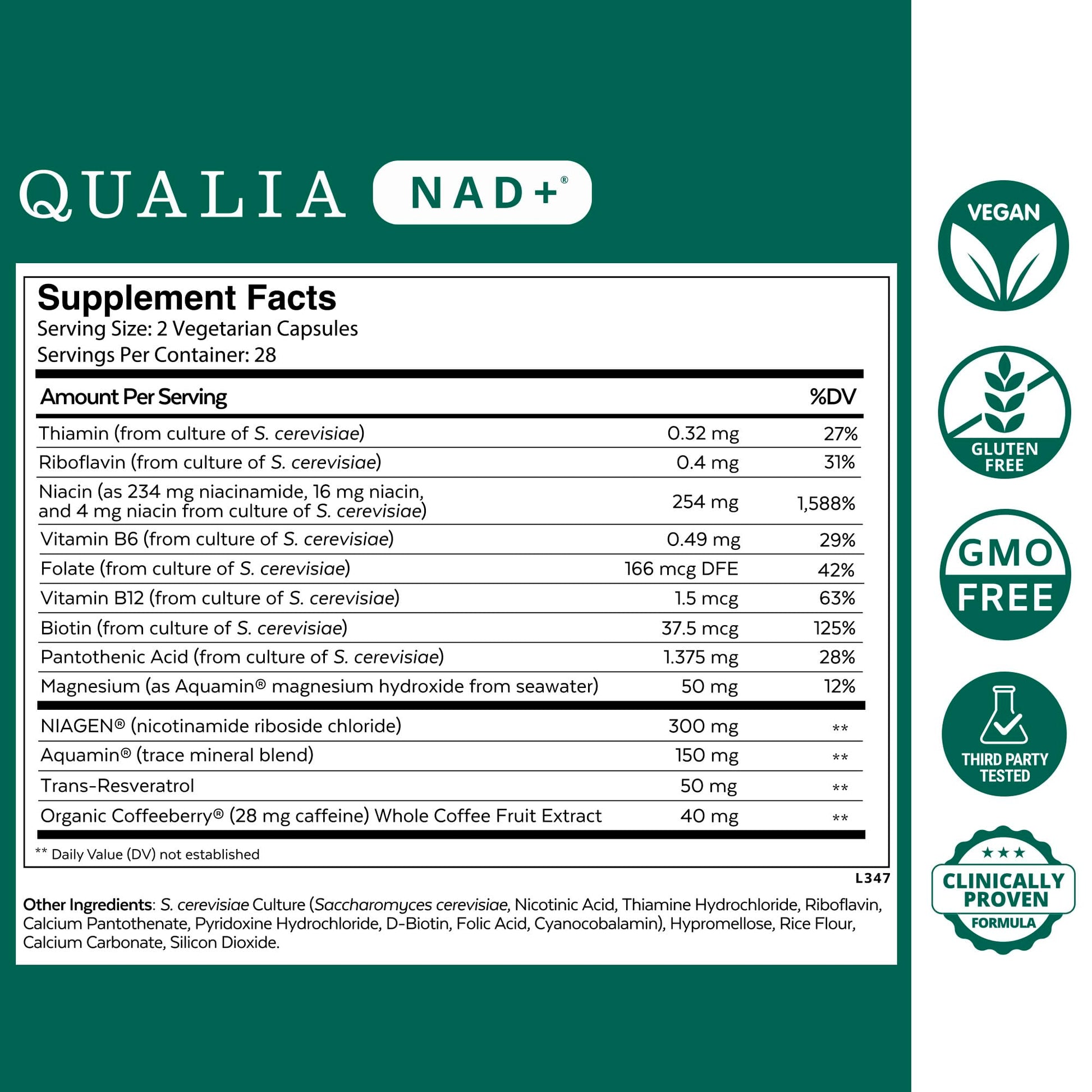 Qualia NAD Supplement — Clinically Proven to Boost NAD+ up to 67%. Optimized Aging, Energy, Focus. Elite NAD+ Booster Ingredients Nicotinamide Riboside (NIAGEN), Niacin, Niacinamide (1 Month Supply) QUALIA LIFE SCIENCESAu supplements
