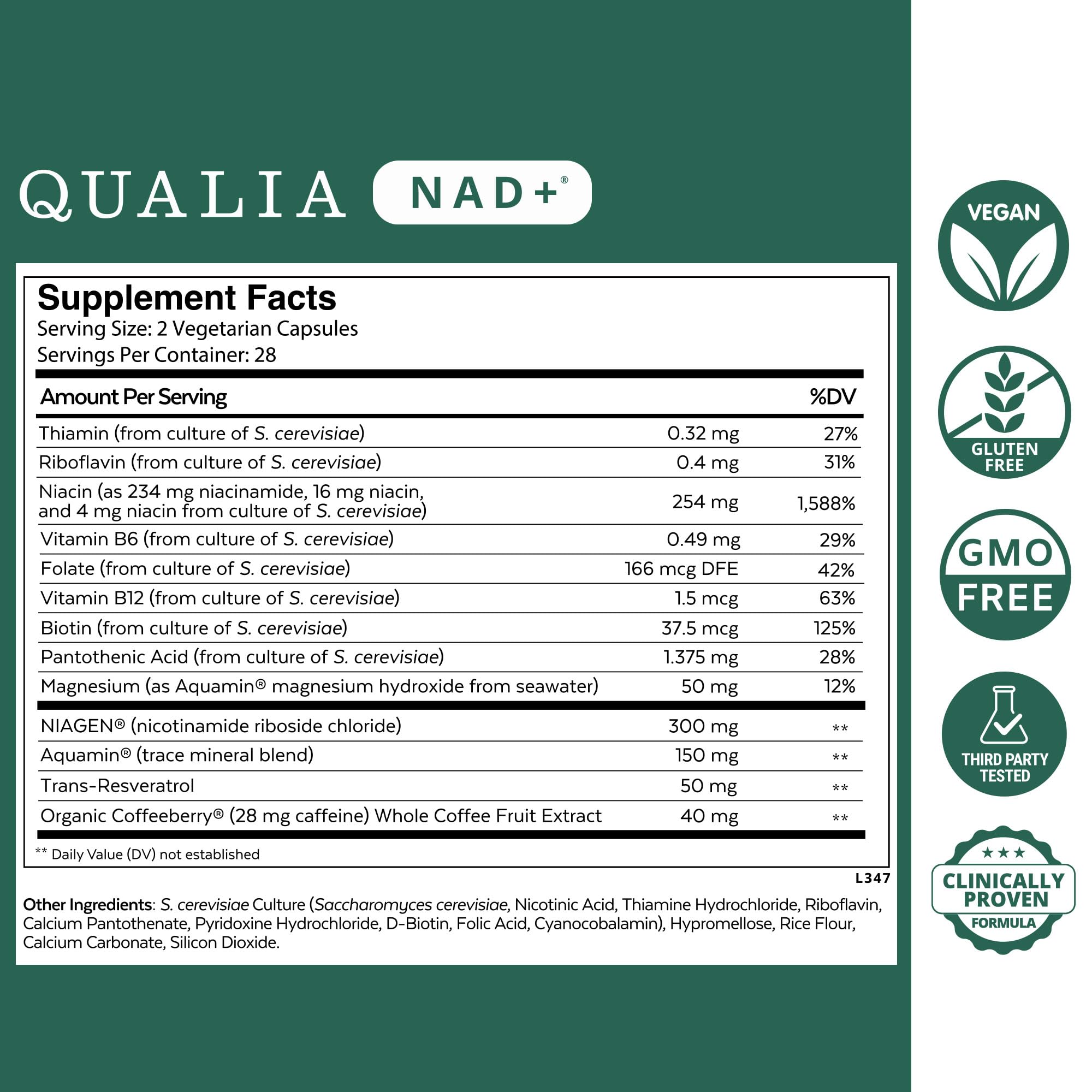 Qualia NAD Supplement — Clinically Proven to Boost NAD+ up to 67%. Optimized Aging, Energy, Focus. Elite NAD+ Booster Ingredients Nicotinamide Riboside (NIAGEN), Niacin, Niacinamide (1 Month Supply) QUALIA LIFE SCIENCESAu supplements