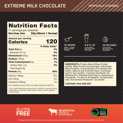 Optimum Nutrition Gold Standard 100% Whey Protein Powder, Extreme Milk Chocolate Optimum NutritionUS supplements