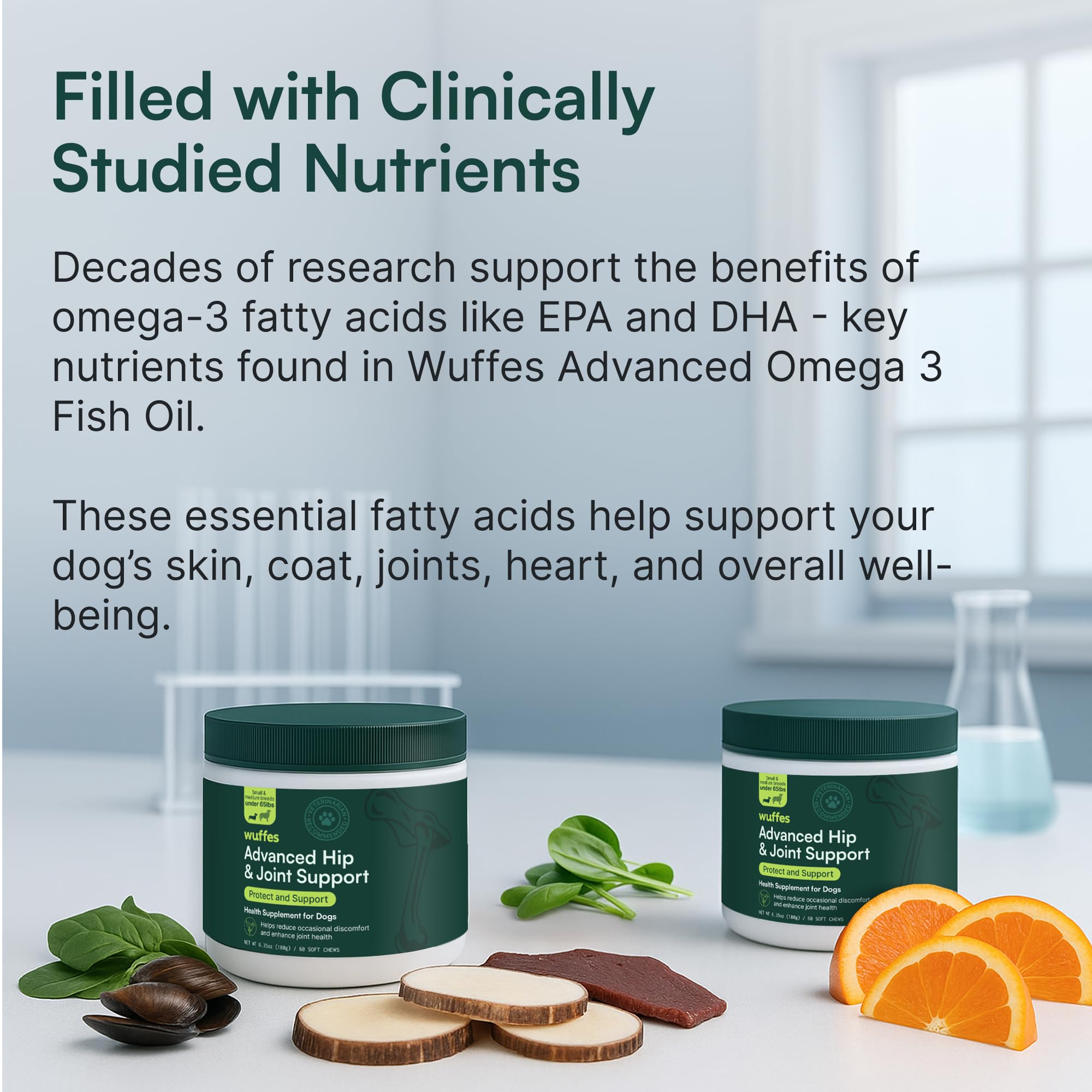 Wuffes Advanced Dog Hip and Joint Supplement with Glucosamine, Chondroitin, Omega 3, MSM, and Green Lipped Mussel, 60 Pork Flavored Chews for Small and Medium Dog Breeds WuffesAu supplements