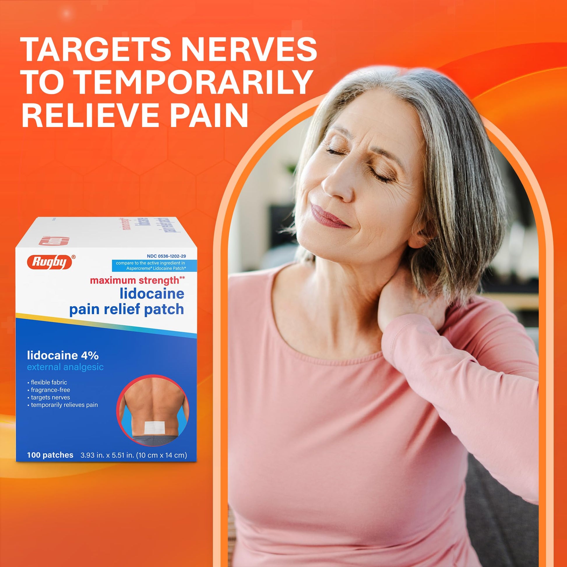 Rugby Maximum Strength 4% Lidocaine Pain Relief Patch- External Analgesic - Flexible Fabric, Fragrance-Free - Temporarily Relieves Pain - 100 Patches (10 cm x 14 cm Each) RUGBY LABORATORIESAu supplements